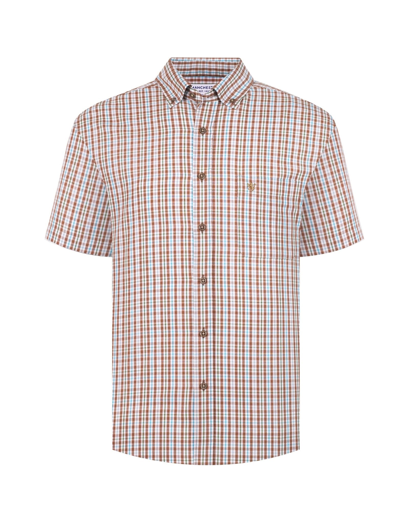 Manchester Camisa Casual Button Down Manga Corta Cuadrícula - Manchester