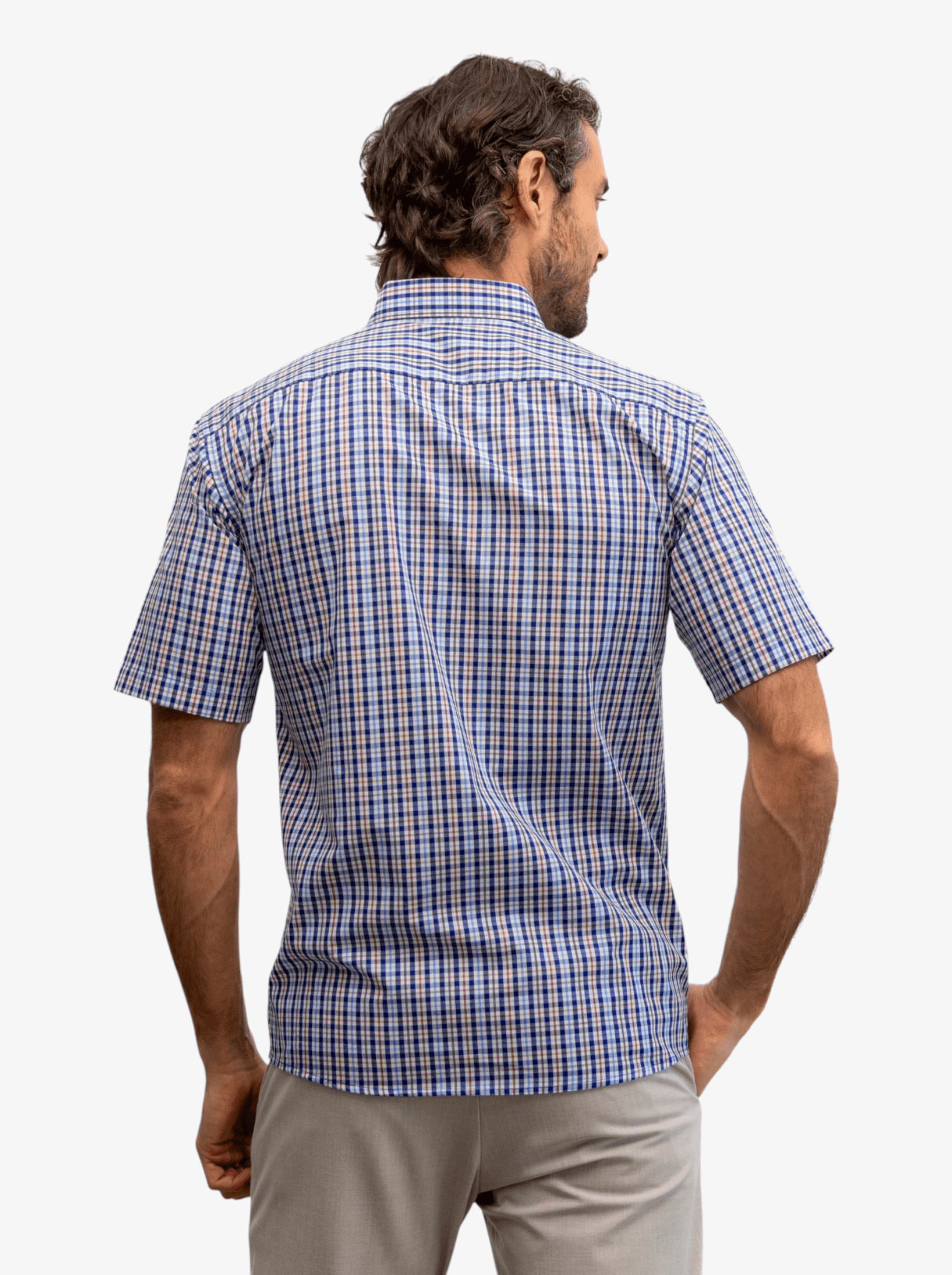 Manchester Camisa Casual Button Down Manga Corta Cuadrícula - Manchester