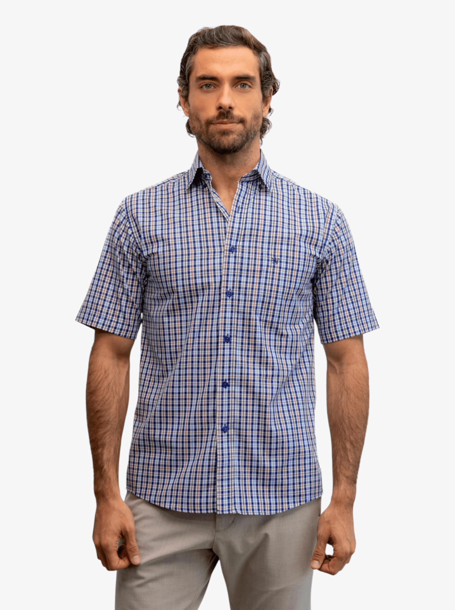 Manchester Camisa Casual Button Down Manga Corta Cuadrícula - Manchester