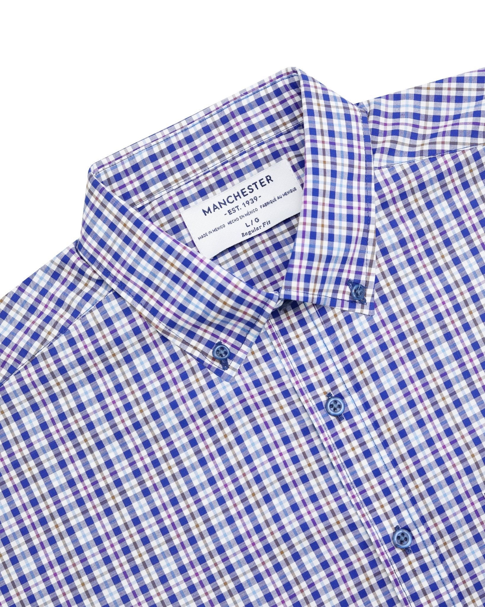 Manchester Camisa Casual Button Down Manga Corta Cuadrícula - Manchester