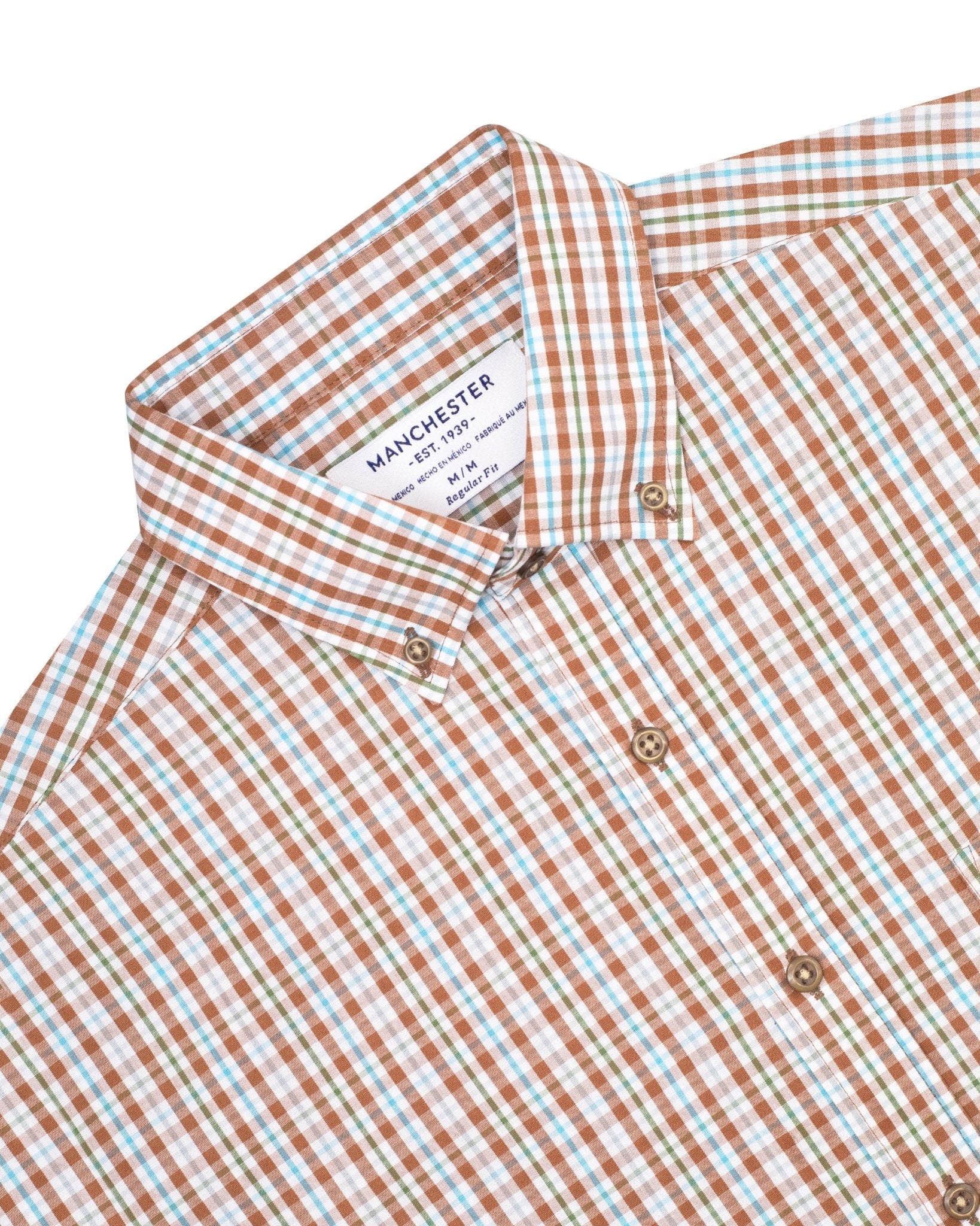 Manchester Camisa Casual Button Down Manga Corta Cuadrícula - Manchester