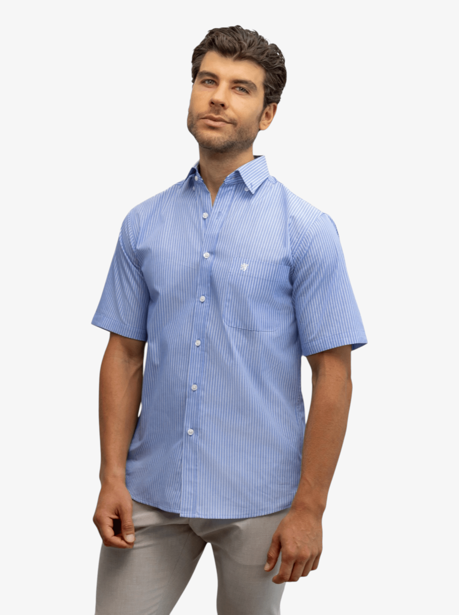 Manchester Camisa Casual Button Down Manga Corta Rayas - Manchester