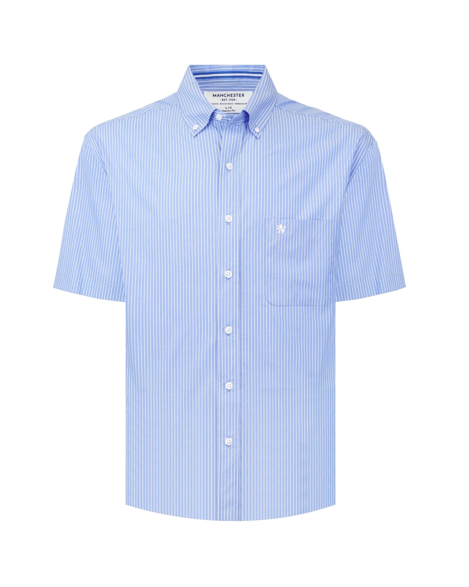 Manchester Camisa Casual Button Down Manga Corta Rayas - Manchester