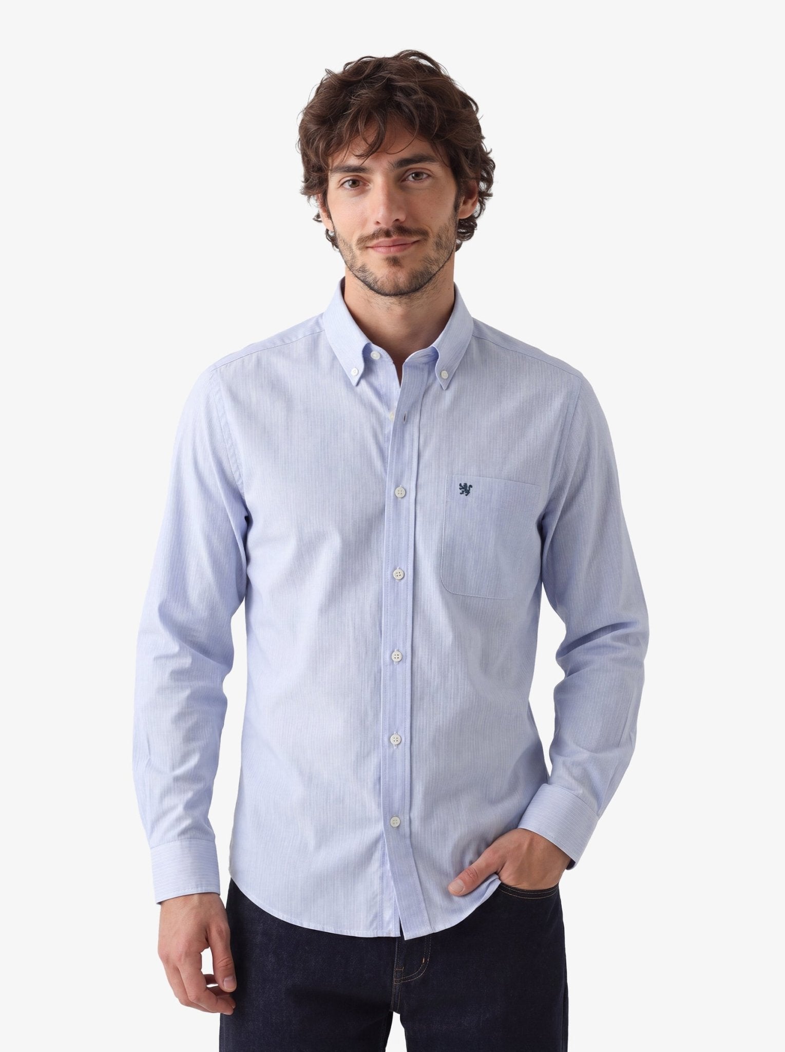 Manchester Camisa Casual Button Down Micro Rayas y Bolsillo Frontal - Manchester