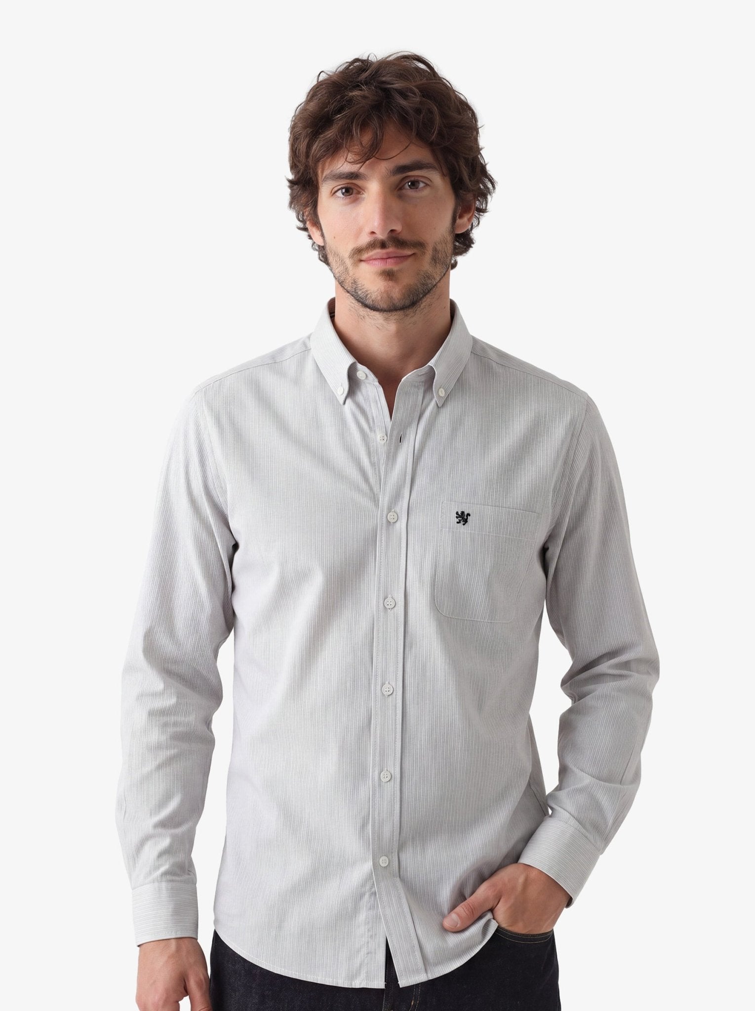 Manchester Camisa Casual Button Down Micro Rayas y Bolsillo Frontal - Manchester