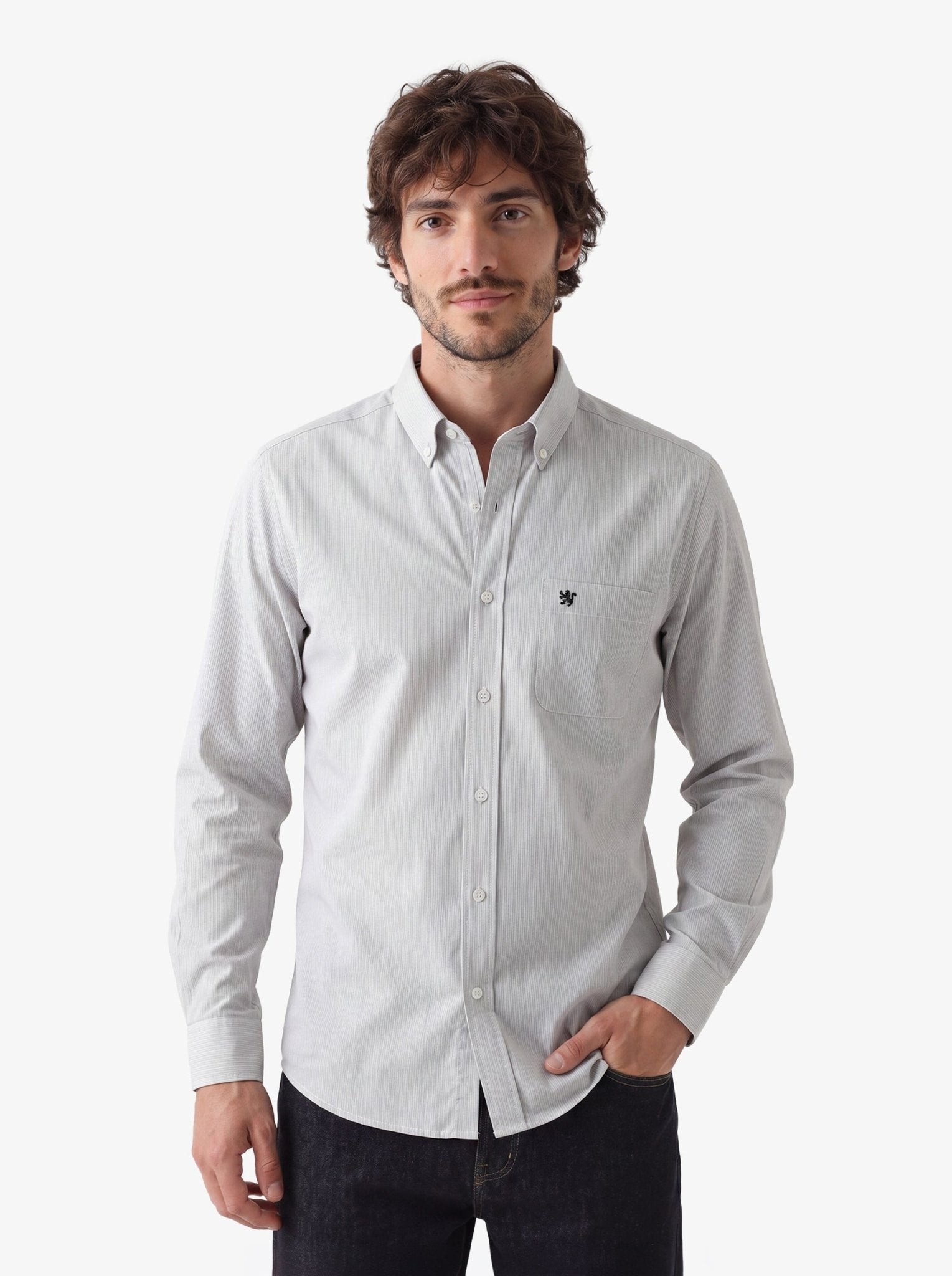 Manchester Camisa Casual Button Down Micro Rayas y Bolsillo Frontal - Manchester