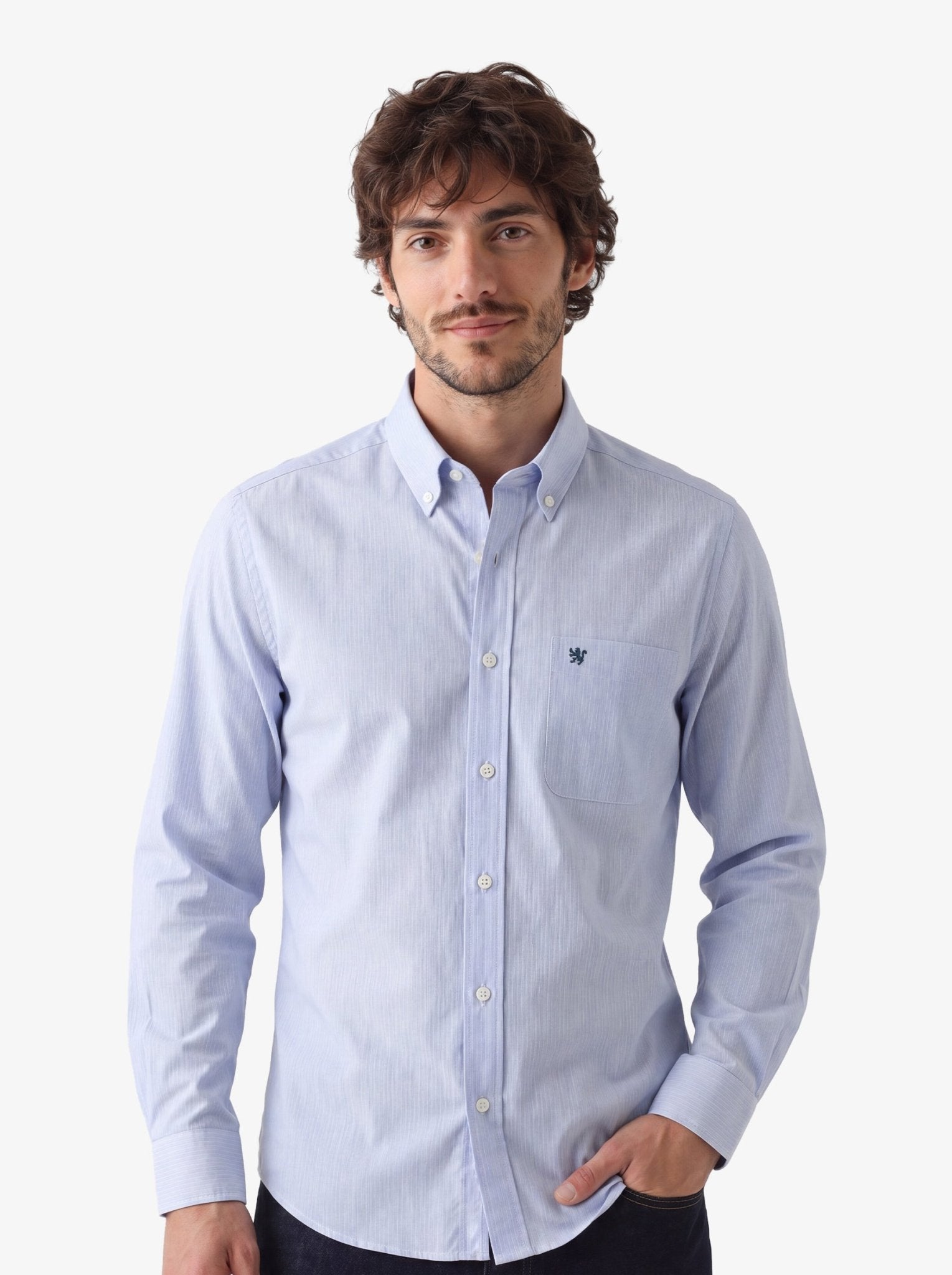 Manchester Camisa Casual Button Down Micro Rayas y Bolsillo Frontal - Manchester