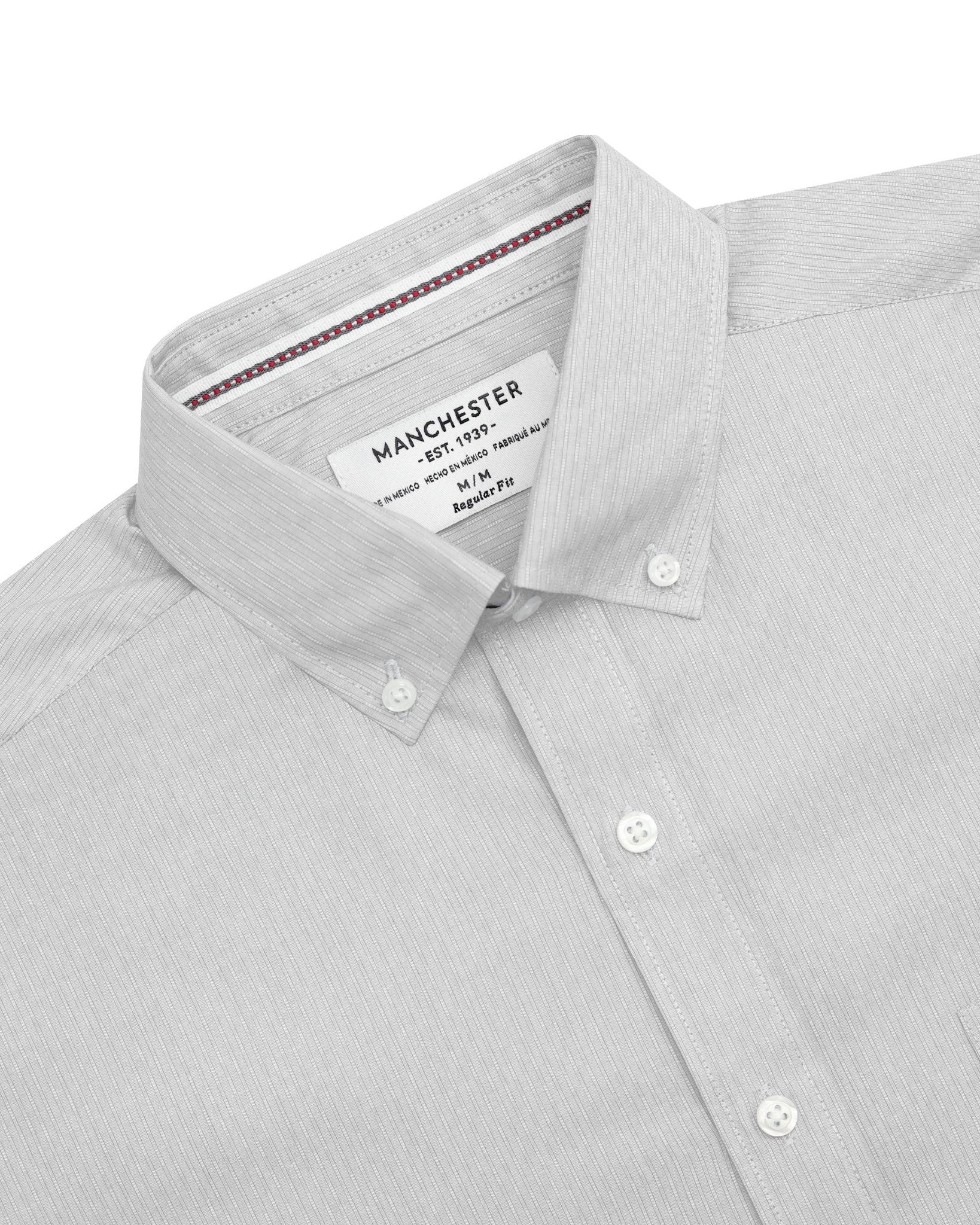 Manchester Camisa Casual Button Down Micro Rayas y Bolsillo Frontal - Manchester
