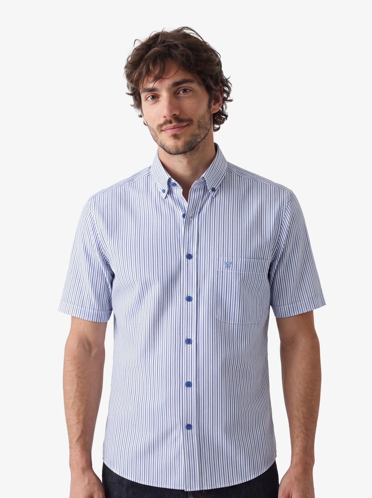 Manchester Camisa Casual Button Down Rayas - Manga Corta - Manchester