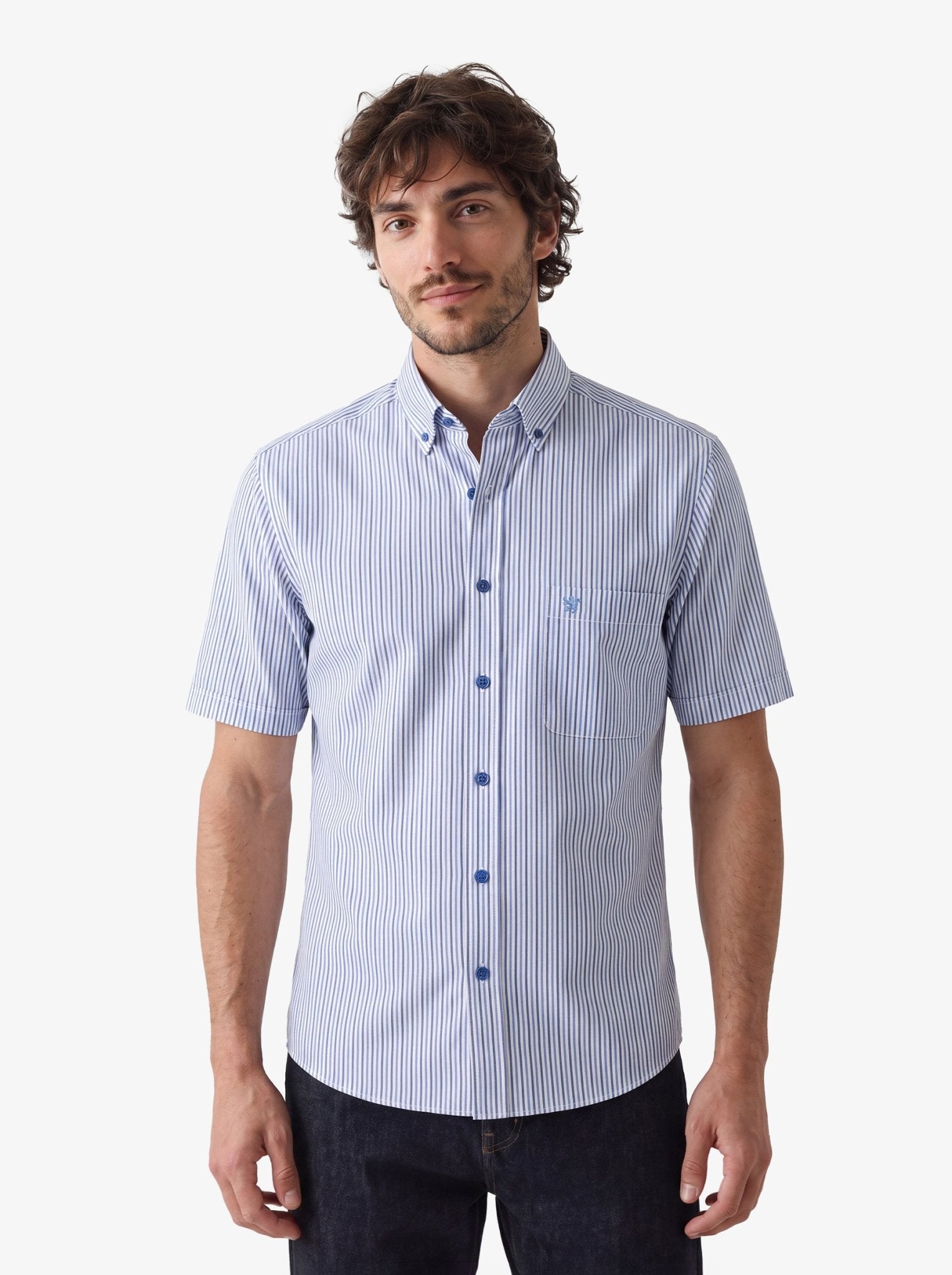 Manchester Camisa Casual Button Down Rayas - Manga Corta - Manchester