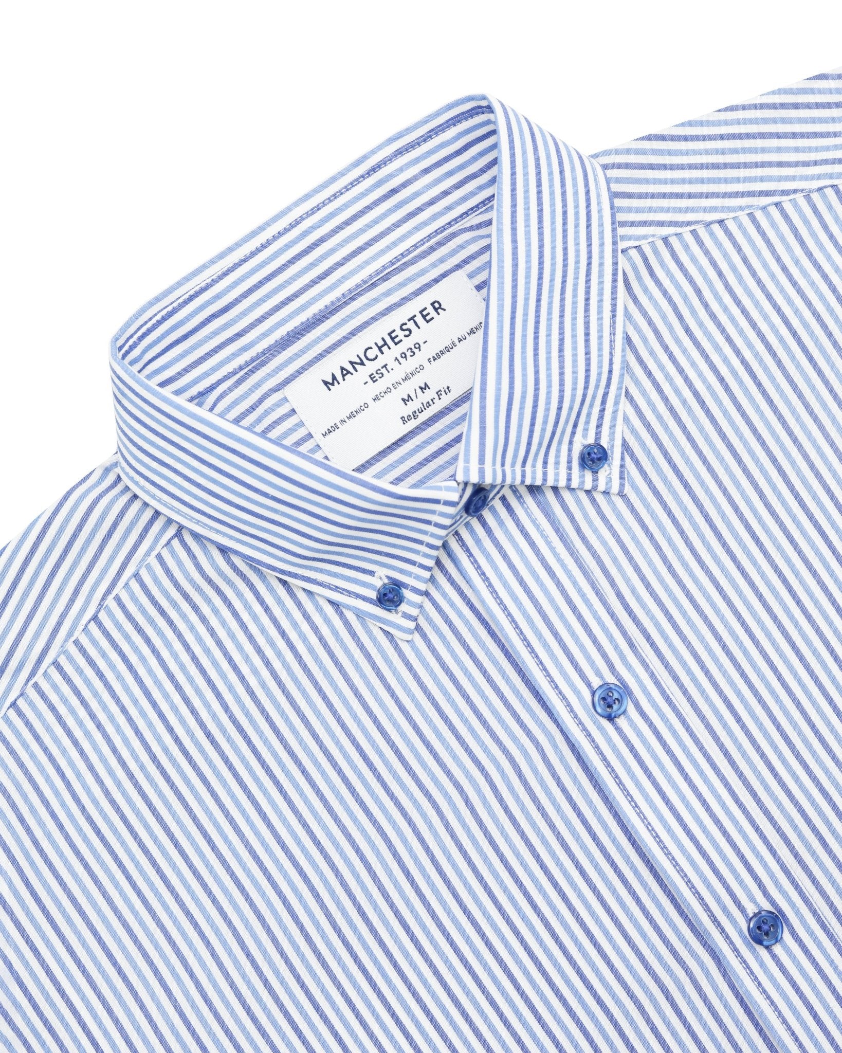 Manchester Camisa Casual Button Down Rayas - Manga Corta - Manchester