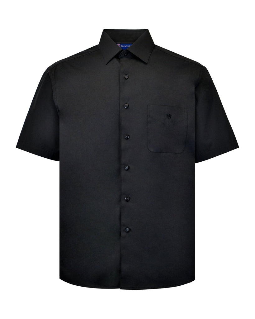 Manchester Camisa Casual Color Solido Un Bolsillo Mezcla Algodón - Manga Corta - Manchester