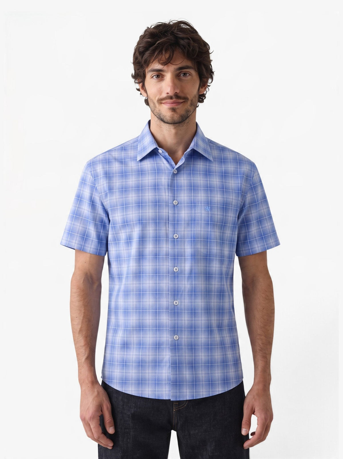 Manchester Camisa Casual Cuadrícula Un Bolsillo Manga Corta - Manchester