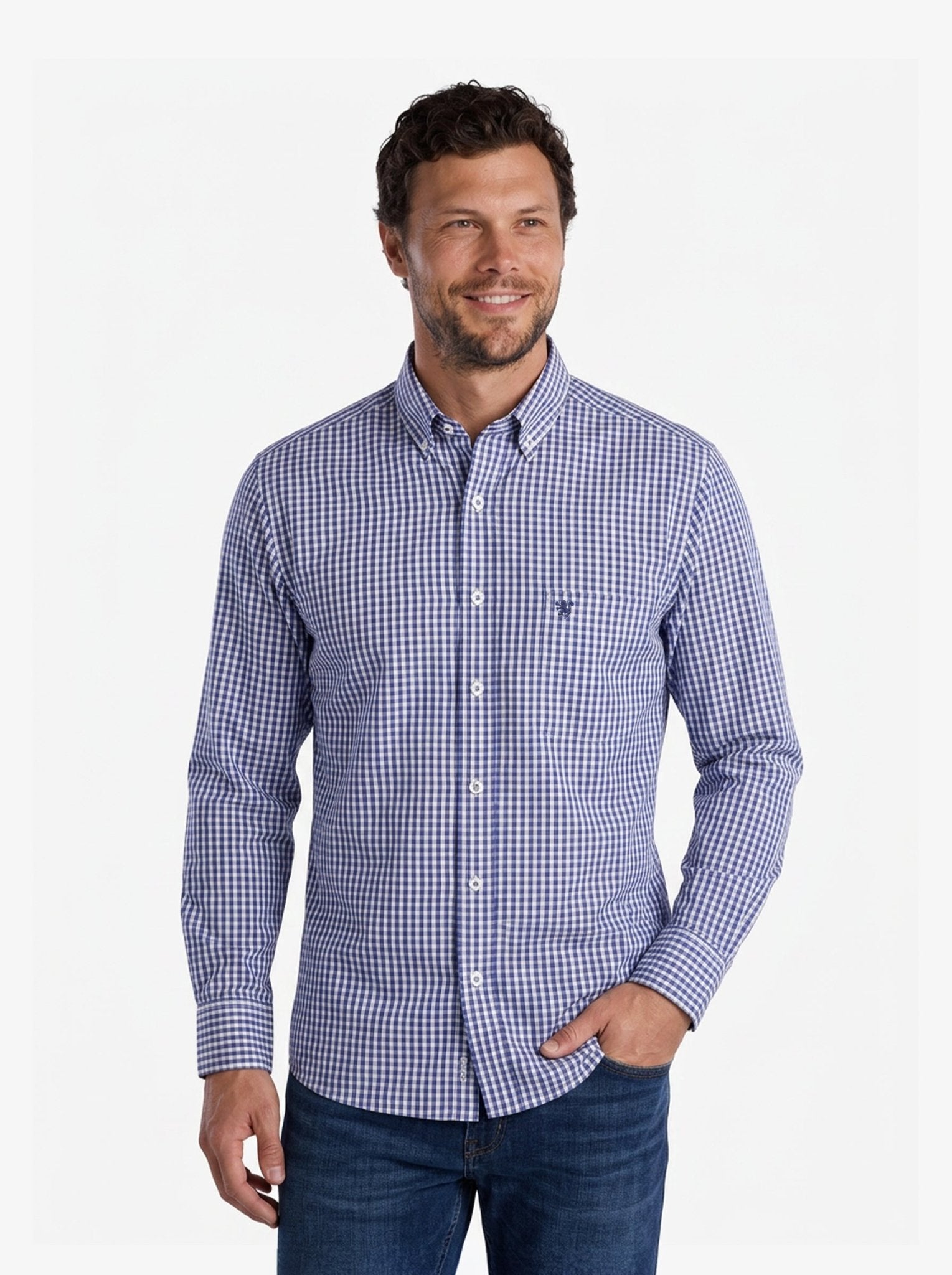 Manchester Camisa Casual Cuadros Gingham Manga Larga – Cuello Button-Down - Manchester