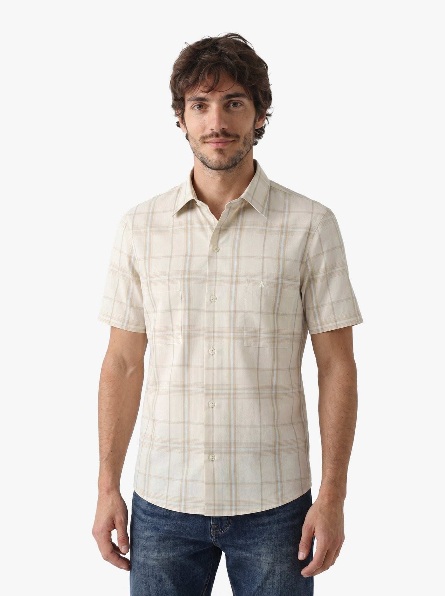 Manchester Camisa Casual Cuadros Windowpane Dos Bolsillos - Manchester