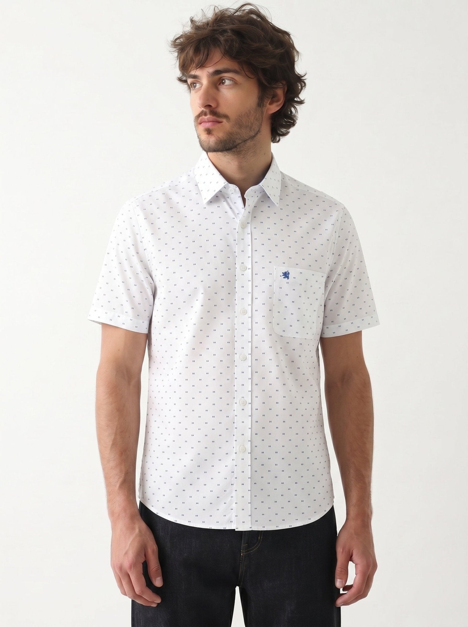 Manchester Camisa Casual de Algodón y Poliéster con Estampado de Lunares - Manchester