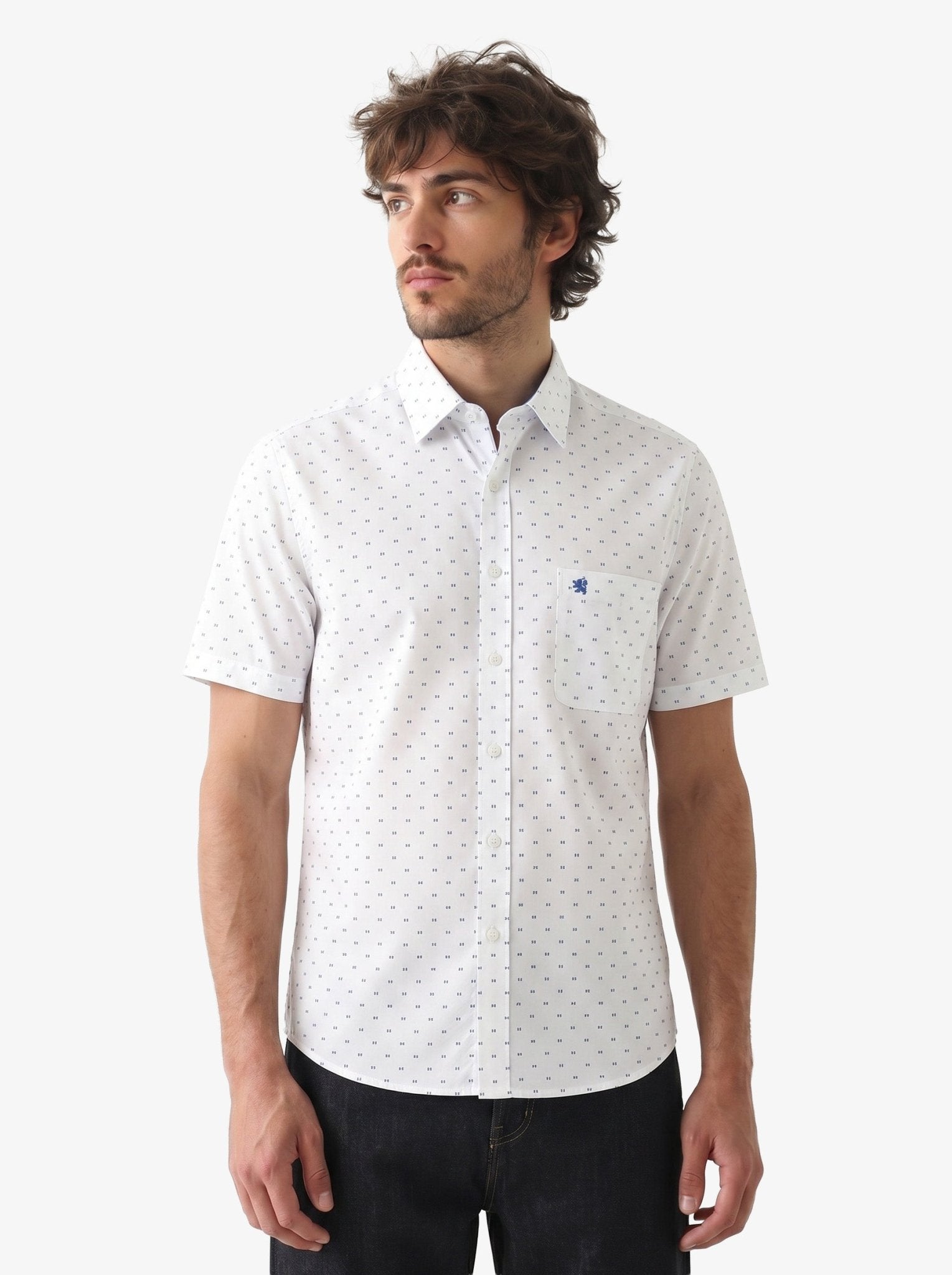 Manchester Camisa Casual de Algodón y Poliéster con Estampado de Lunares - Manchester