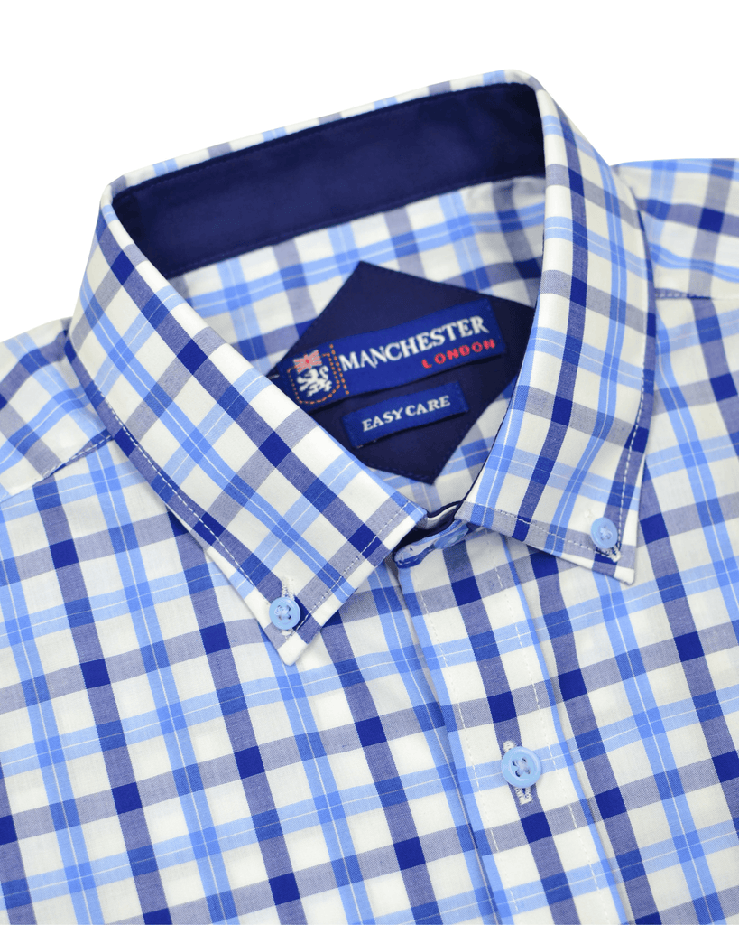 Manchester Camisa Casual de Cuadros Clásica Cuello Abotonado - Manga Corta - Manchester
