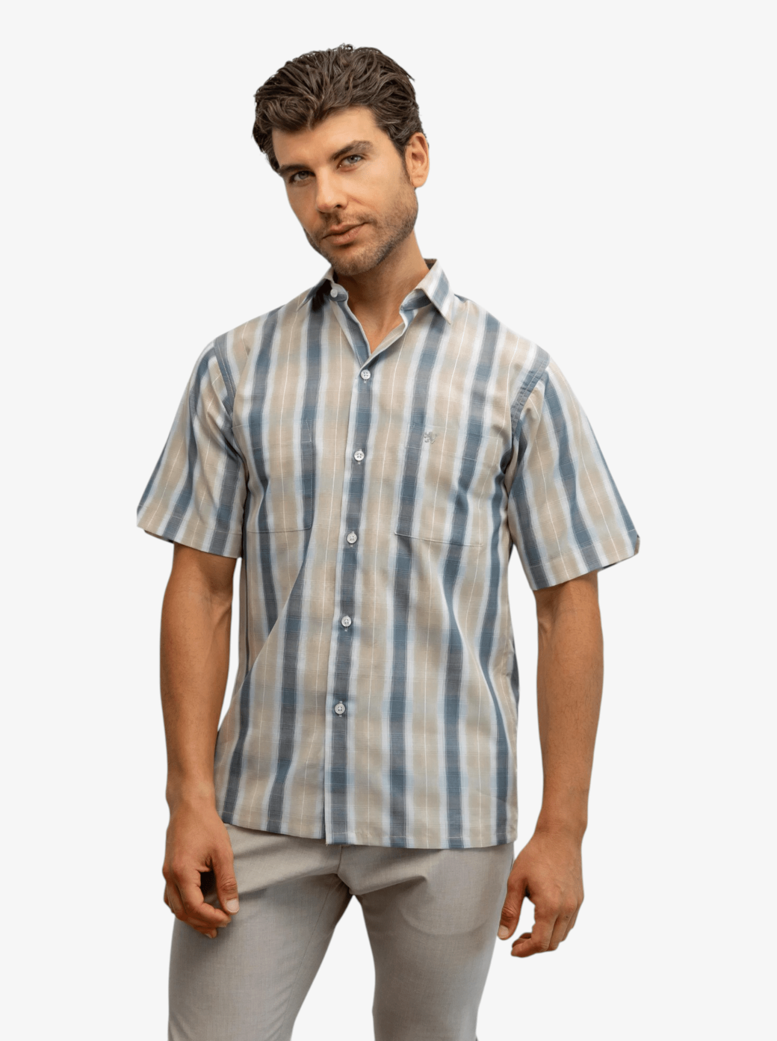 Manchester Camisa Casual Doble Bolsillo de Cuadros Difuminados - Manchester