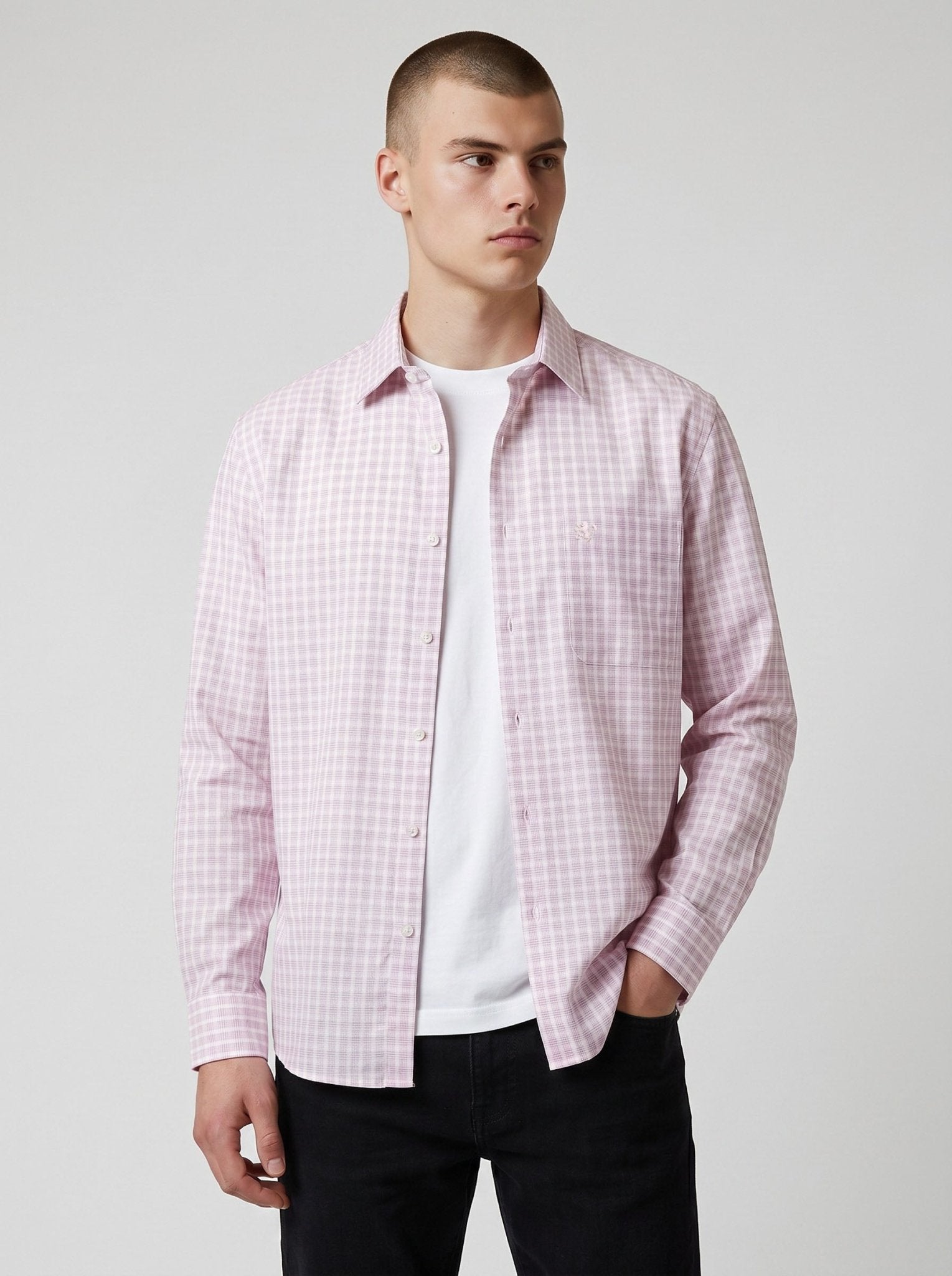Manchester Camisa Casual Elite 100% Algodón Wrinkle Free Cuadrado Manga Larga - Manchester