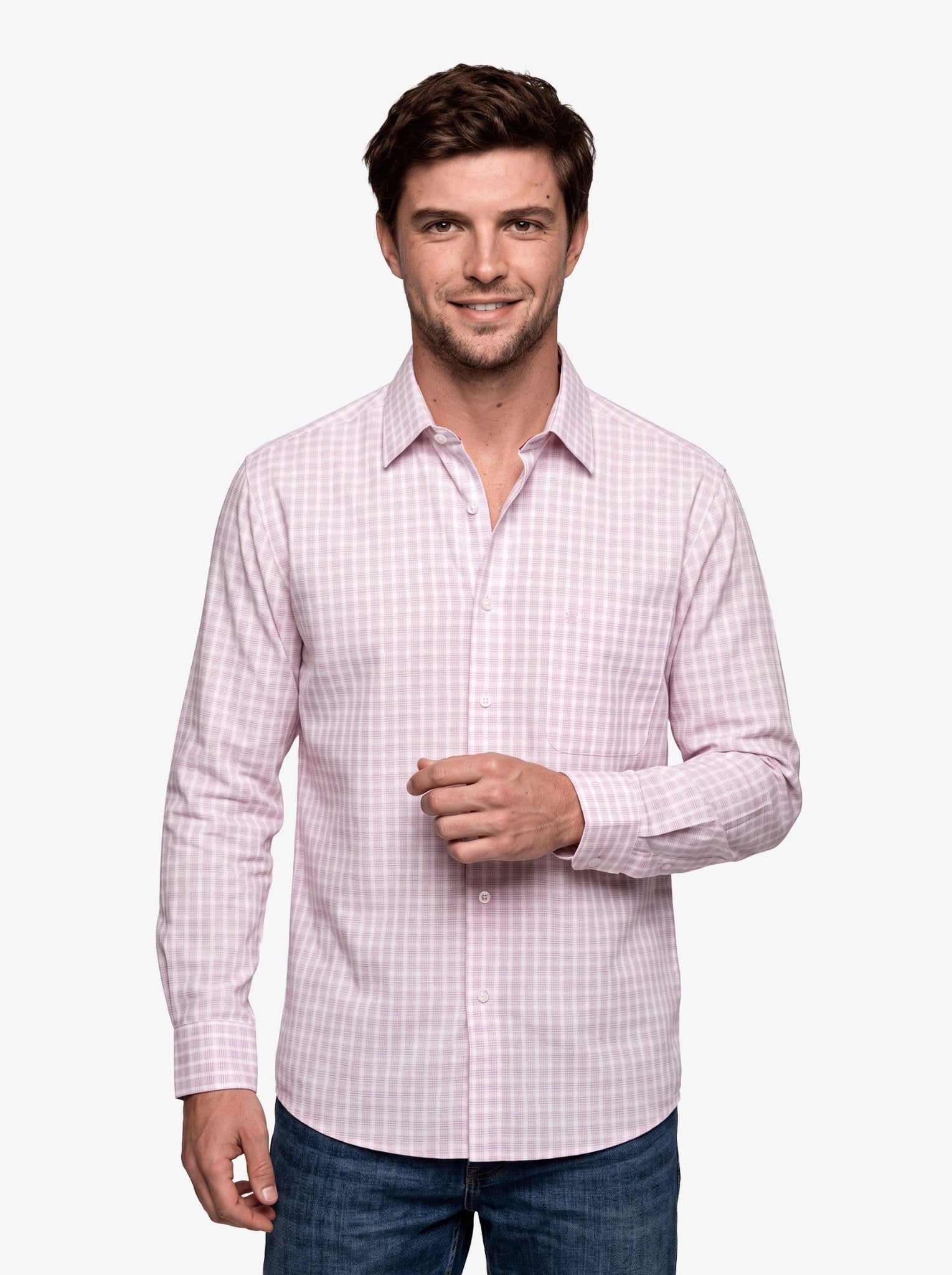 Manchester Camisa Casual Elite 100% Algodón Wrinkle Free Cuadrado Manga Larga - Manchester