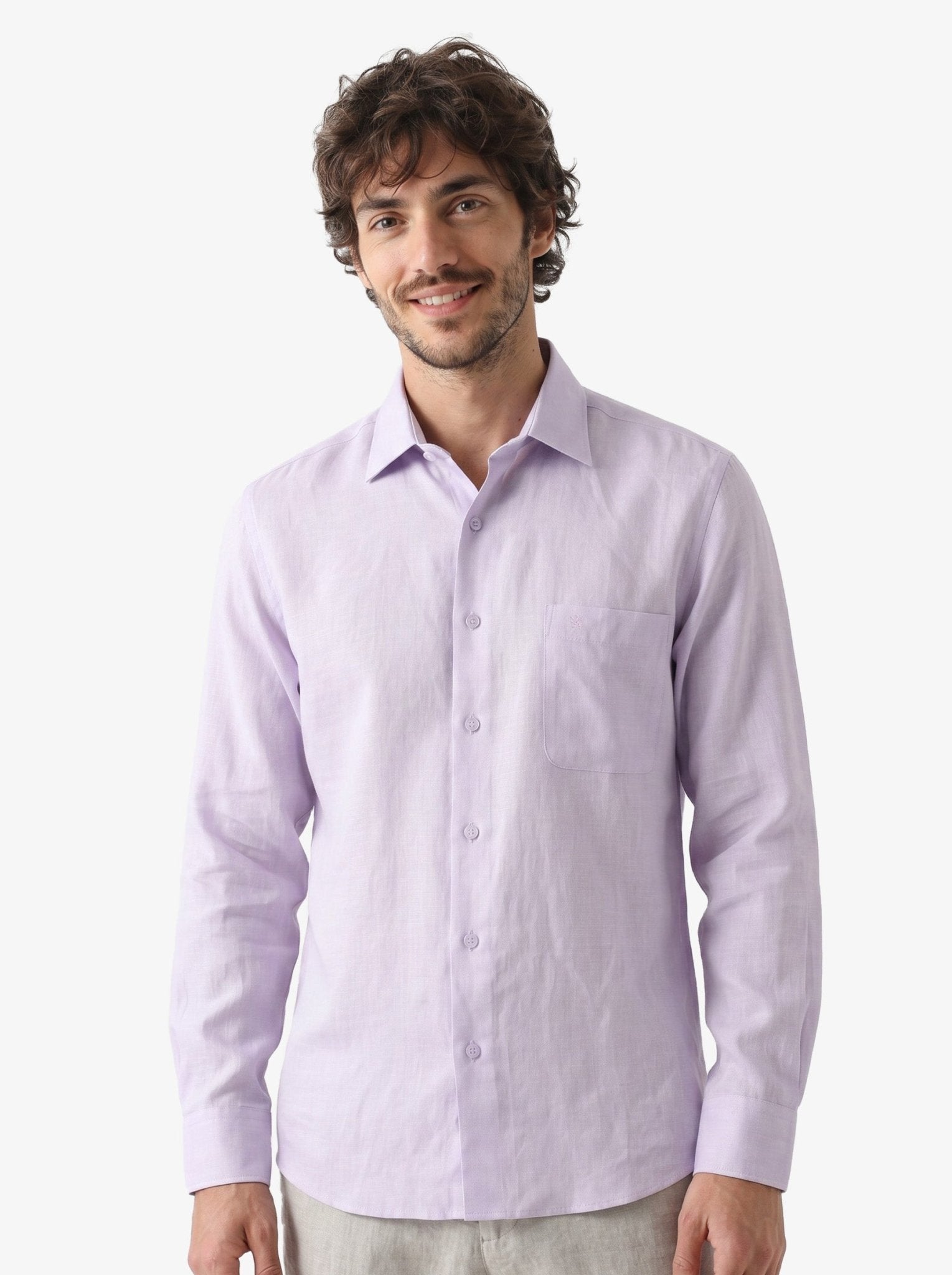 Manchester Camisa Casual Elite 100% Lino color lavanda para hombre