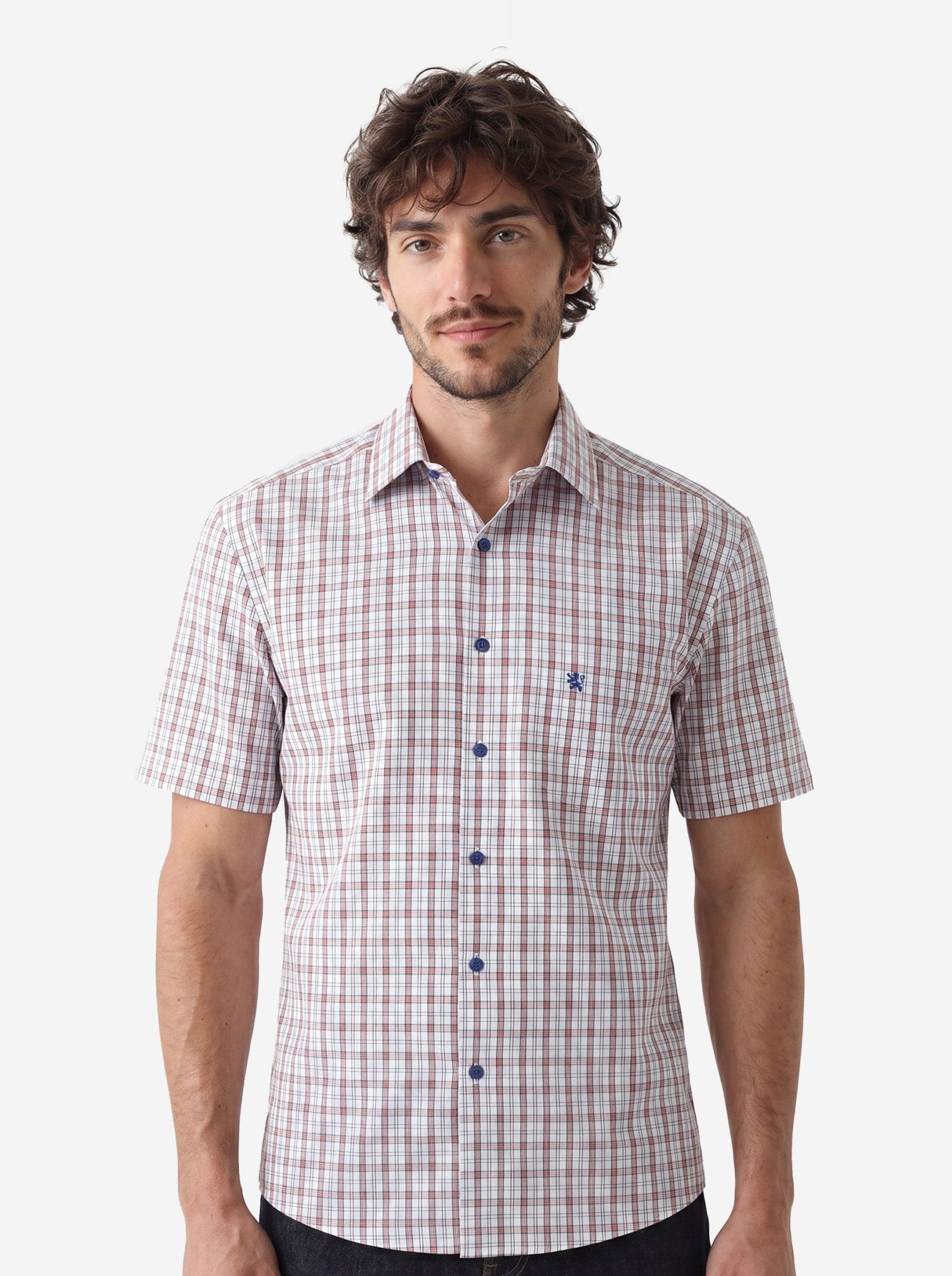 Manchester Camisa Casual Hombre Manga Corta Estampado de Cuadros - Manchester