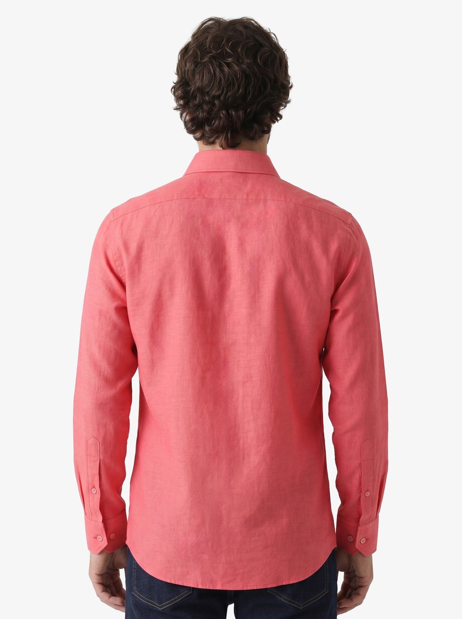 Manchester Camisa Casual Lino-Algodón color coral para hombre