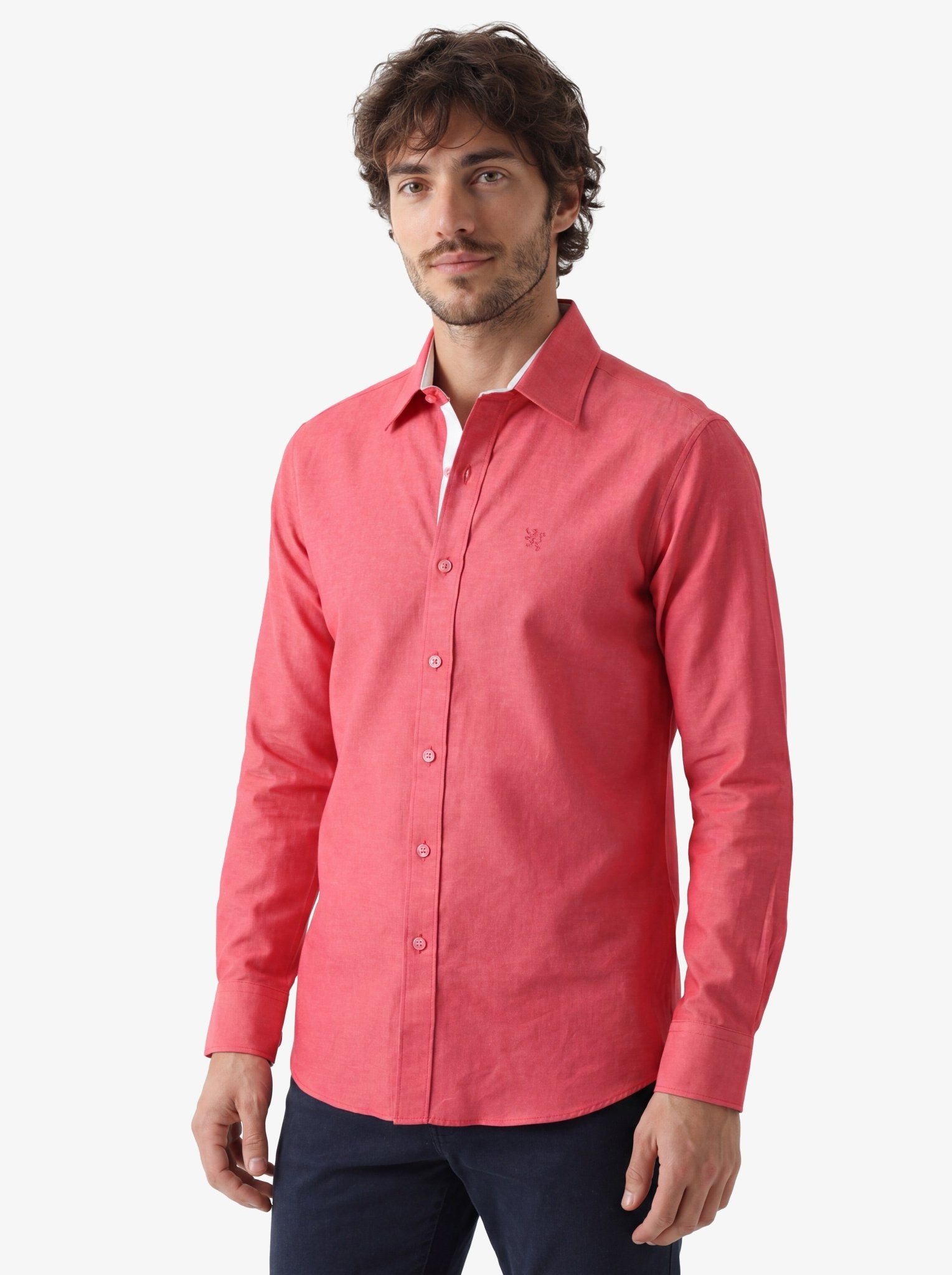 Manchester Camisa Casual Lino-Algodón color coral para hombre