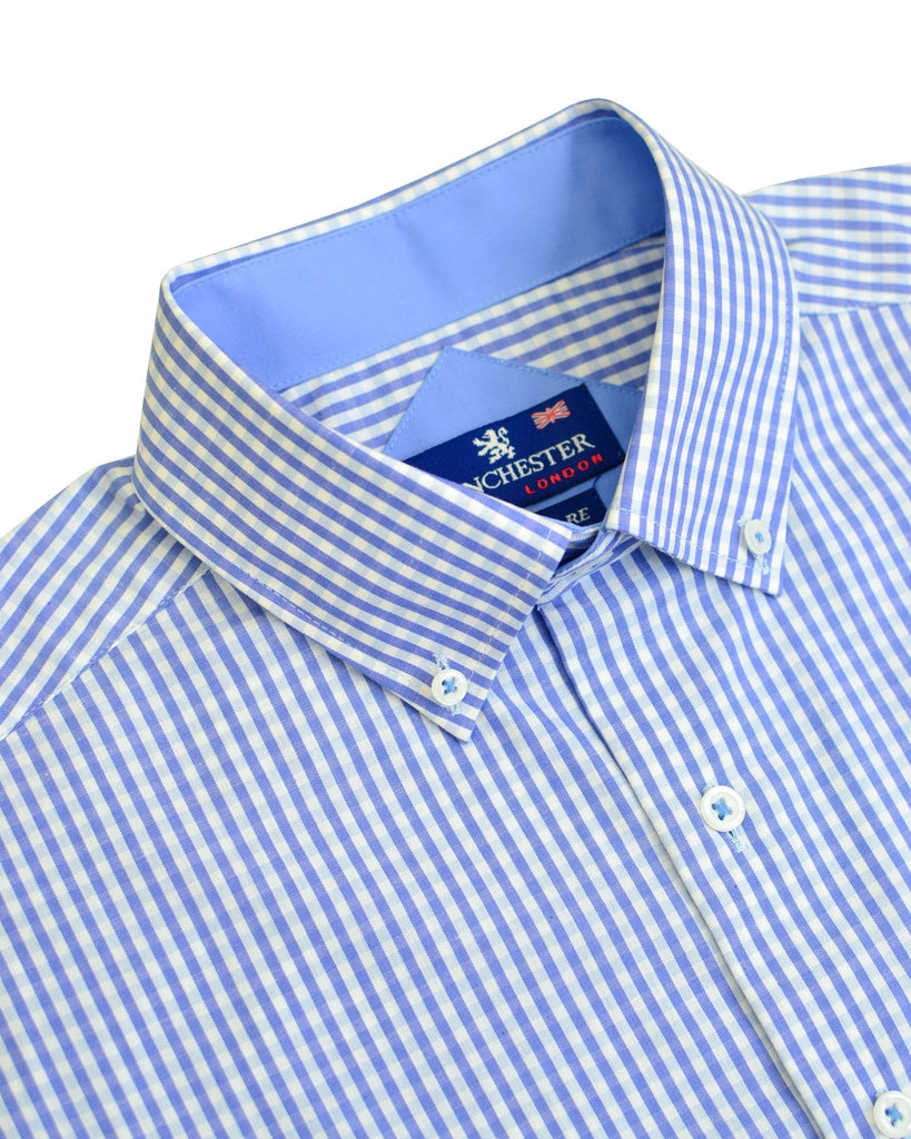 Manchester Camisa Casual Manga Corta con Diseño Cuadriculado y Cuello Mónaco Button Down - Manchester