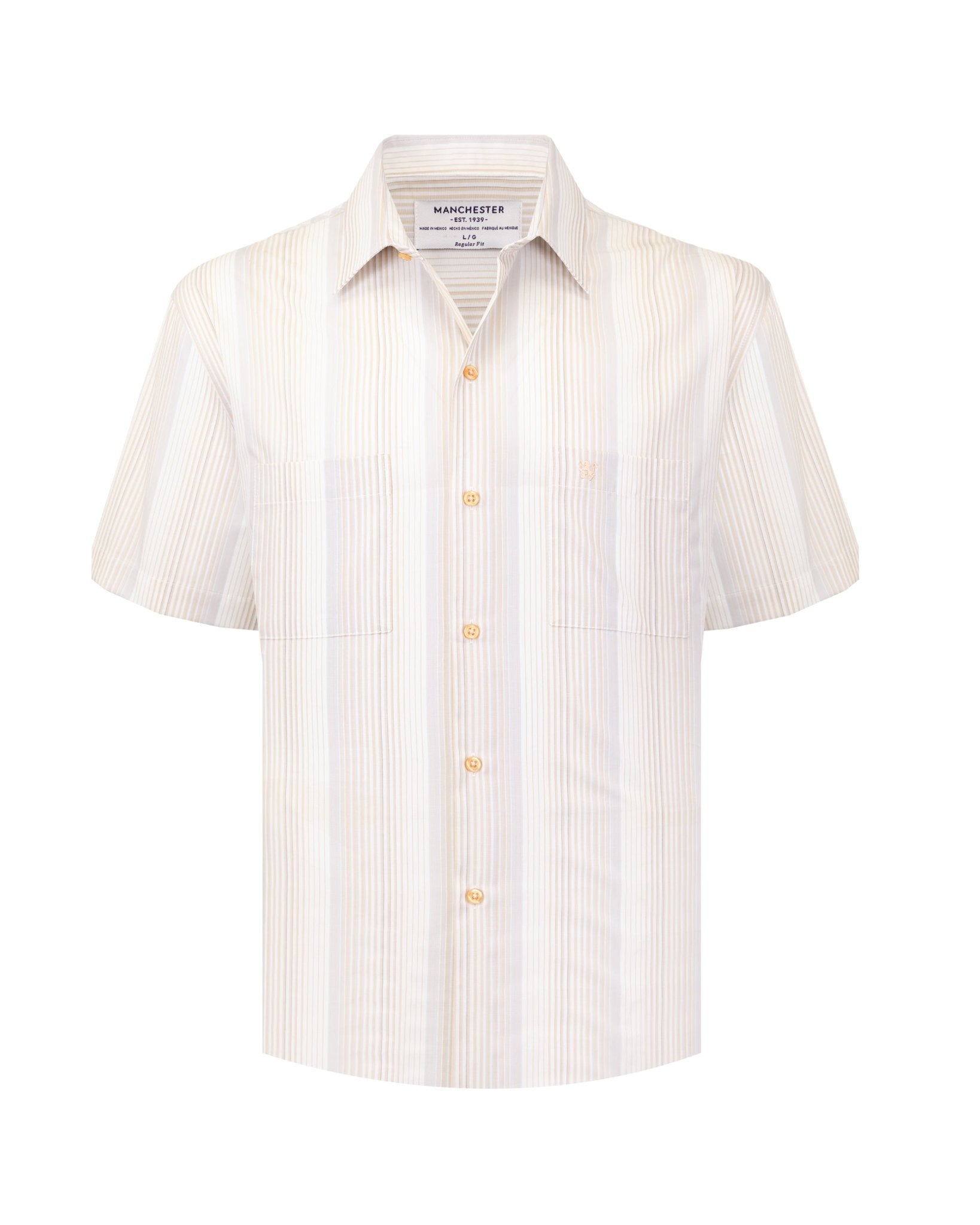 Manchester Camisa Casual Manga Corta con Rayas Finas y Doble Bolsillo - Manchester