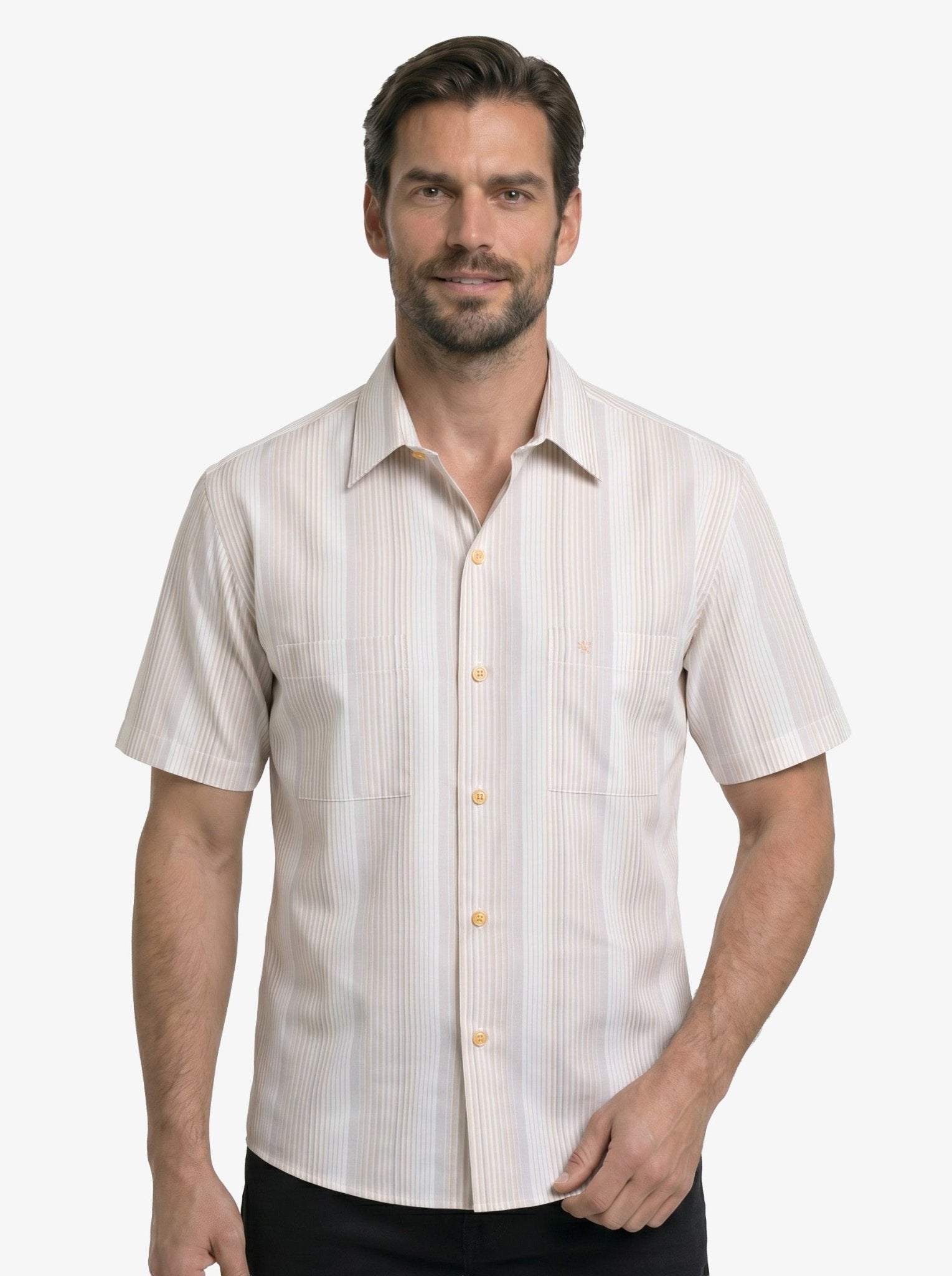 Manchester Camisa Casual Manga Corta con Rayas Finas y Doble Bolsillo - Manchester