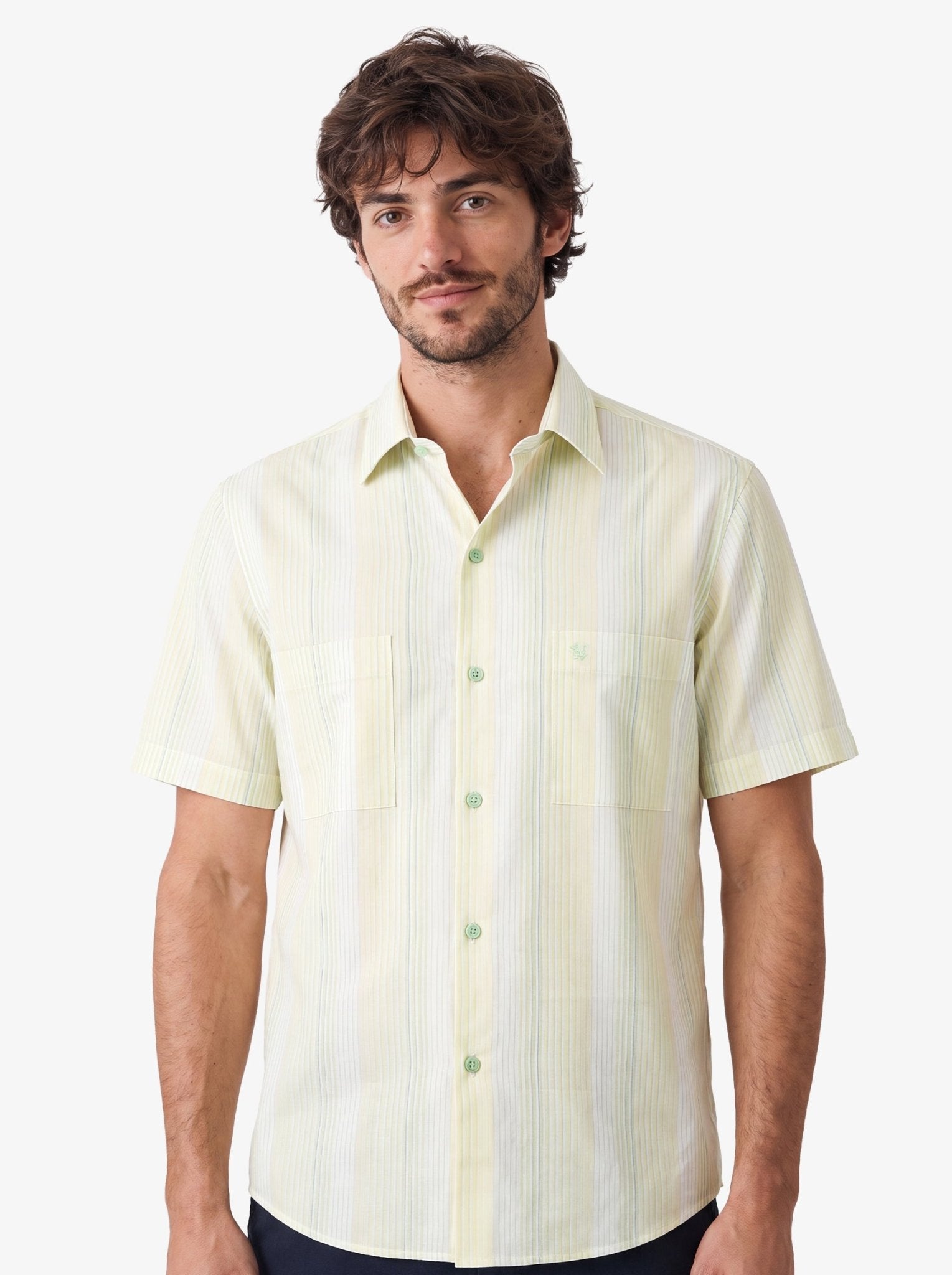 Manchester Camisa Casual Manga Corta con Rayas Finas y Doble Bolsillo - Manchester