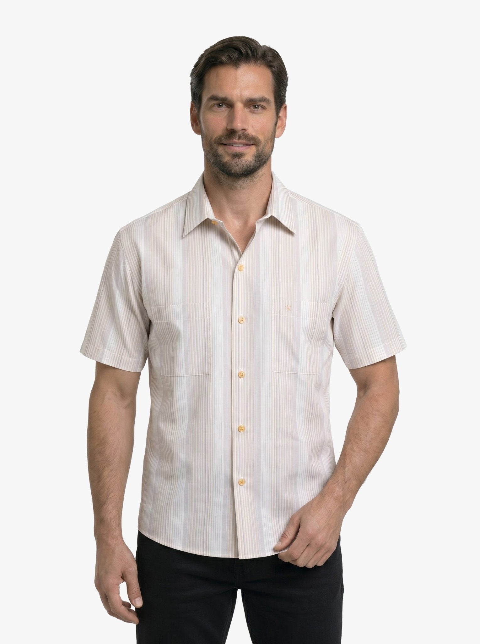 Manchester Camisa Casual Manga Corta con Rayas Finas y Doble Bolsillo - Manchester