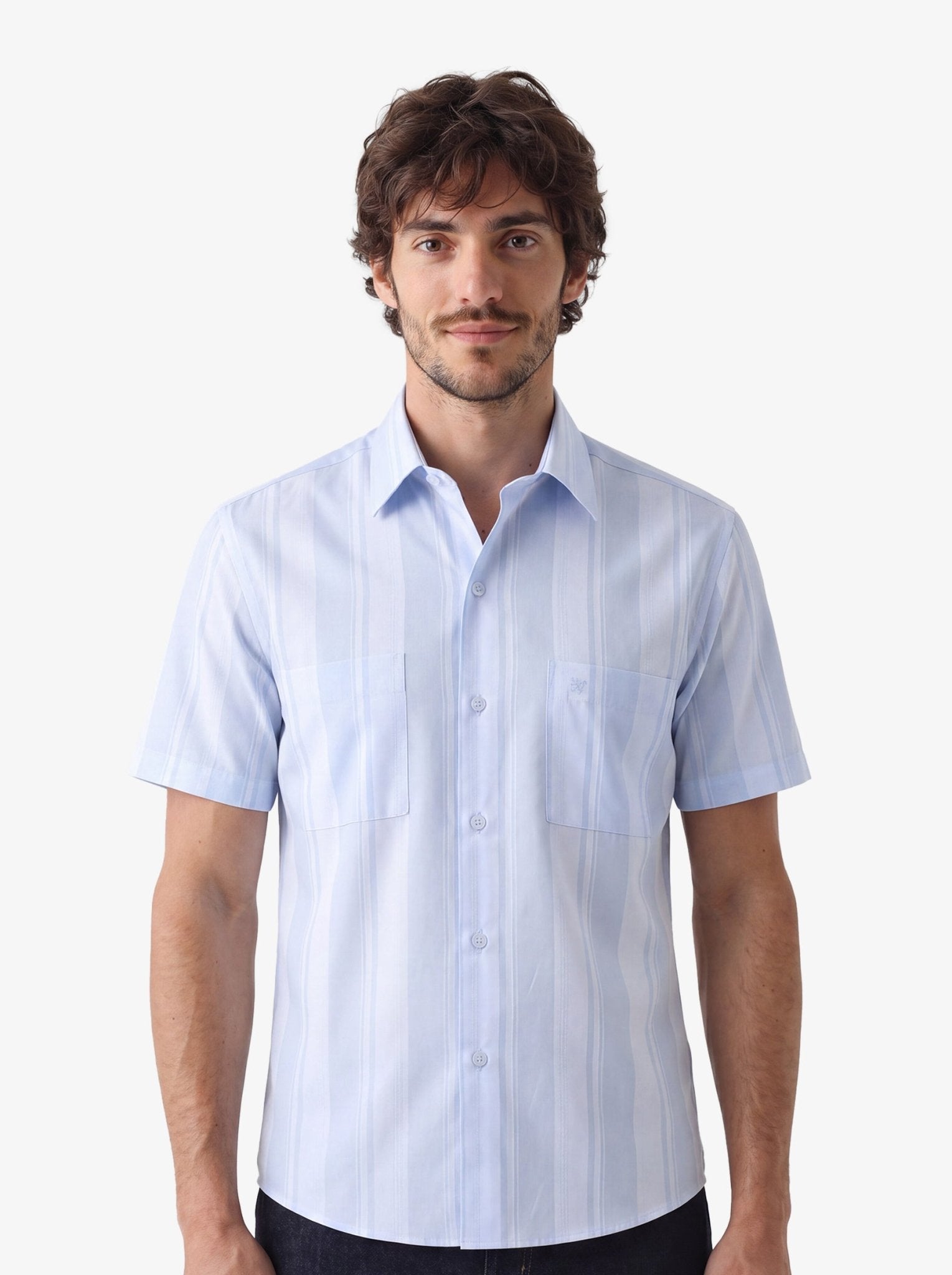 Manchester Camisa Casual Manga Corta Regular Fit – Diseño de Rayas Bloque - Manchester