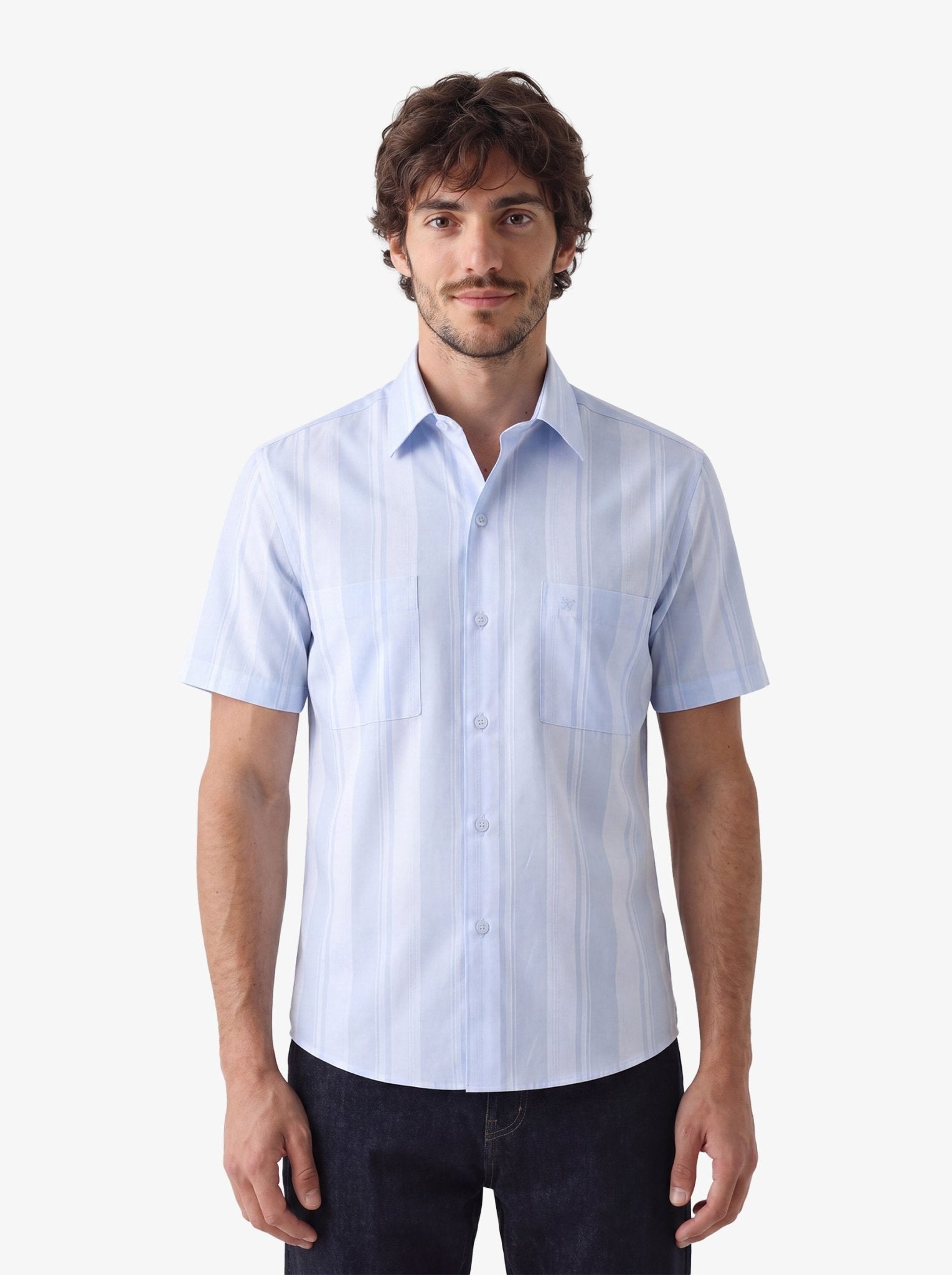 Manchester Camisa Casual Manga Corta Regular Fit – Diseño de Rayas Bloque - Manchester