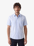 Manchester Camisa Casual Manga Corta Regular Fit – Diseño de Rayas Bloque - Manchester
