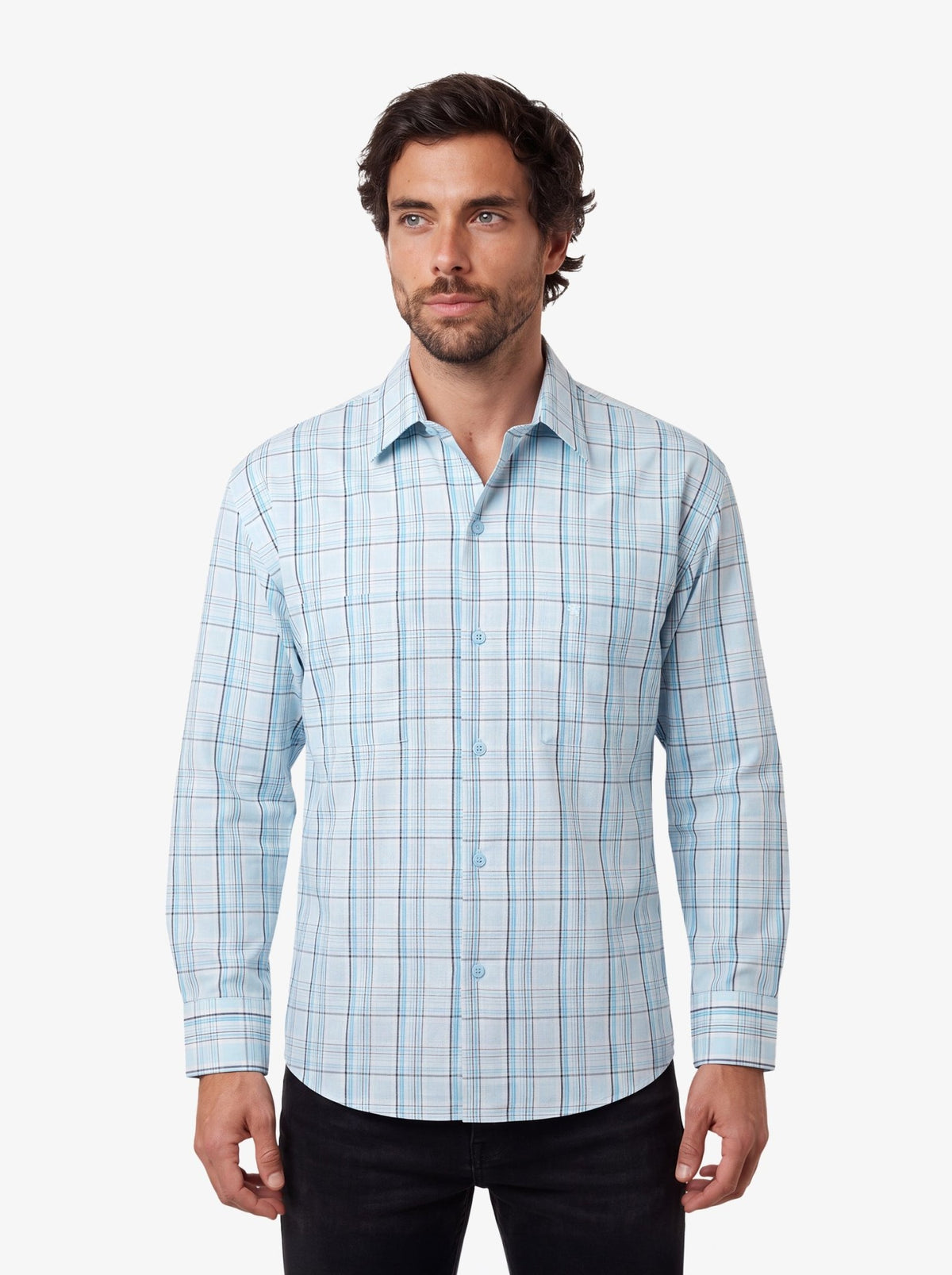 Manchester Camisa Casual Manga Larga de Cuadros Tartán con Doble Bolsillo - Manchester