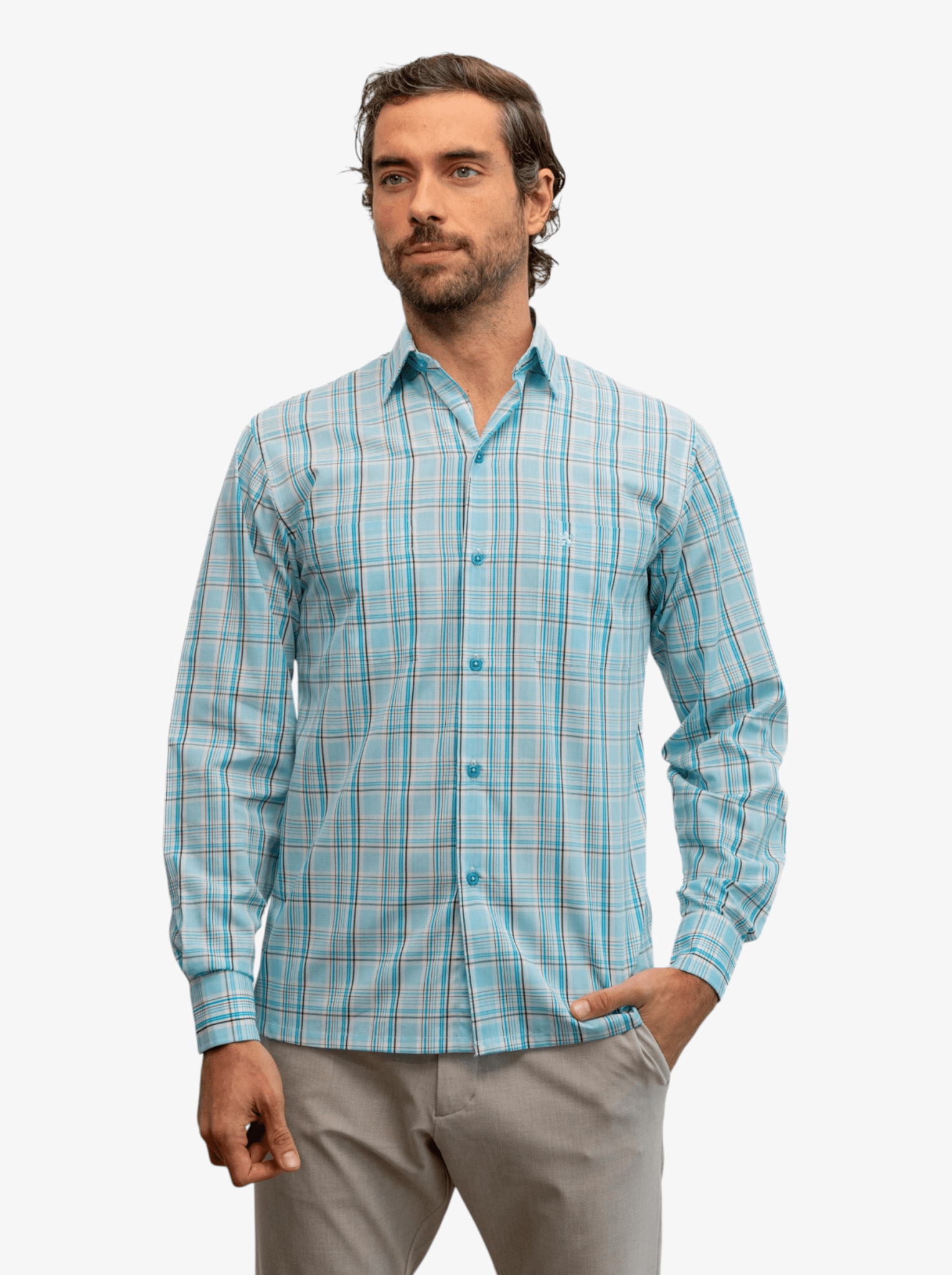Manchester Camisa Casual Manga Larga de Cuadros Tartán con Doble Bolsillo - Manchester