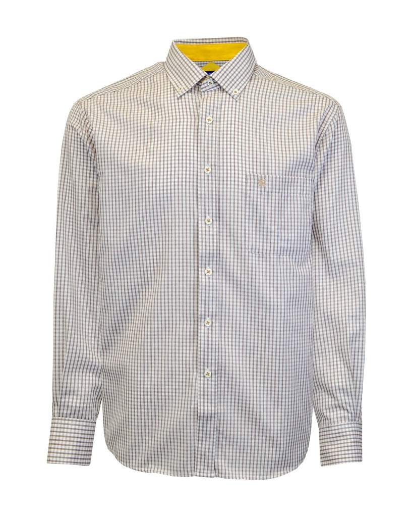 Manchester Camisa Casual Manga Larga, Patrón Cuadriculado, Cuello Mónaco Button Down - Manchester