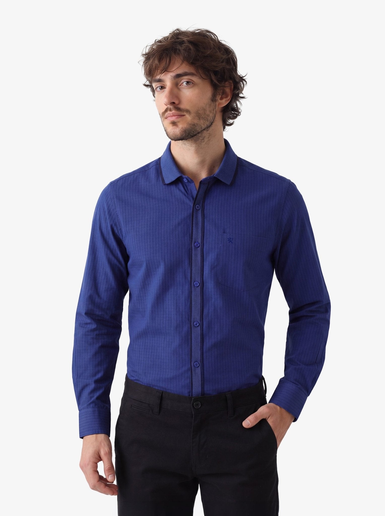 Manchester Camisa Casual Marino Algodón-Poliéster Manga Larga - Manchester