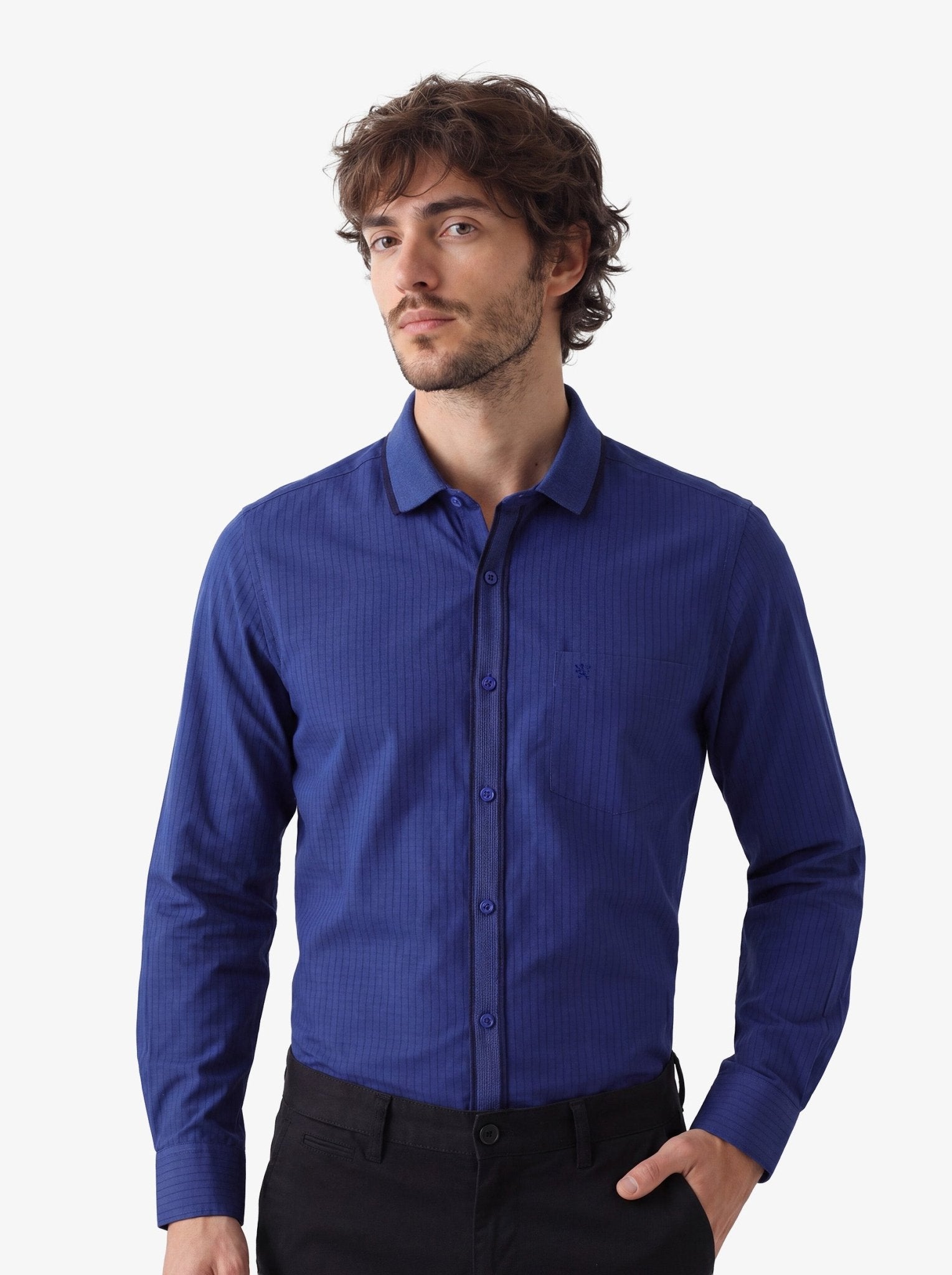 Manchester Camisa Casual Marino Algodón-Poliéster Manga Larga - Manchester