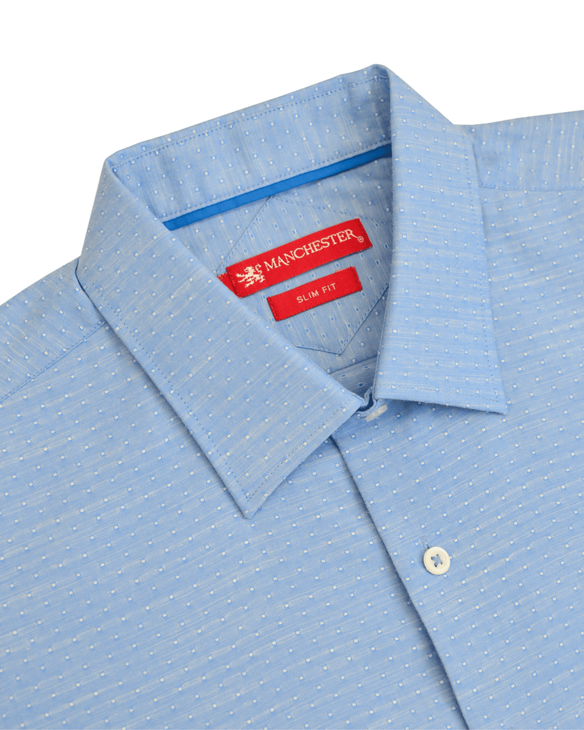 Manchester Camisa Casual Slim Fit Lunares Blancos Mezcla Algodón - Manga Larga - Manchester