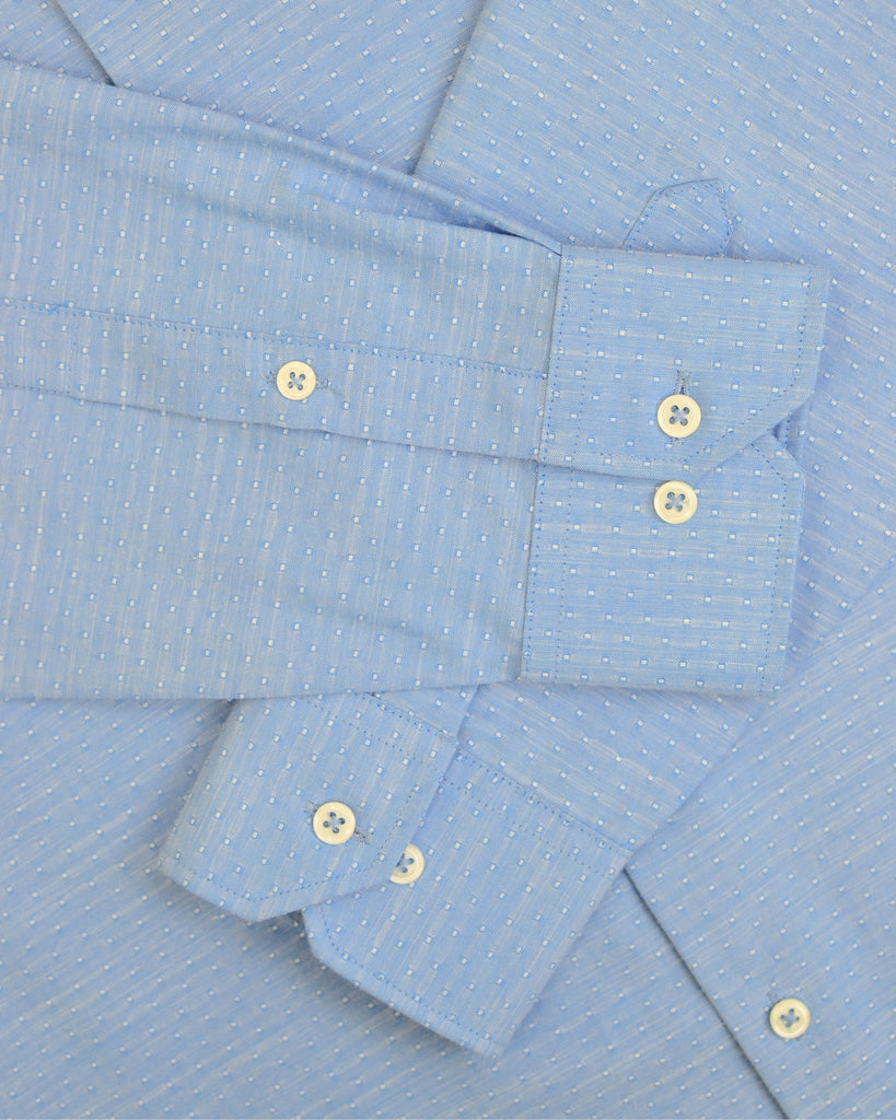 Manchester Camisa Casual Slim Fit Lunares Blancos Mezcla Algodón - Manga Larga - Manchester