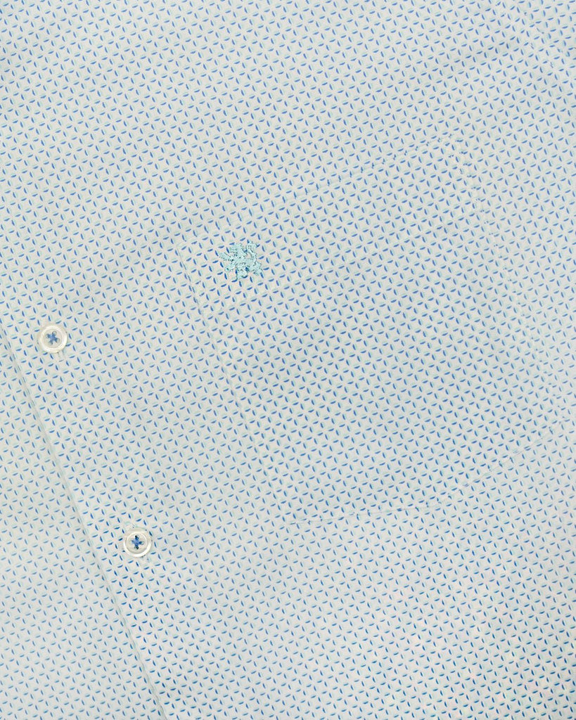 Manchester Camisa Casual Slim Fit Patrón de Lunares Azules sobre Fondo Blanco 100% Algodón - Manchester