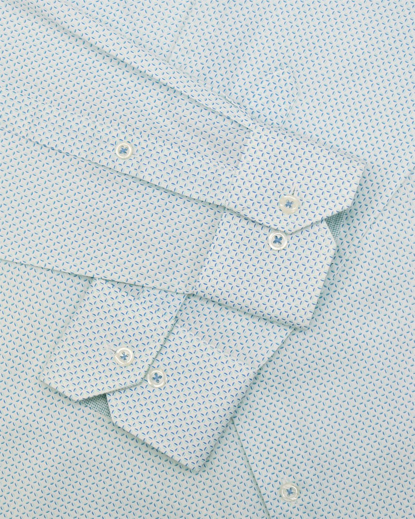 Manchester Camisa Casual Slim Fit Patrón de Lunares Azules sobre Fondo Blanco 100% Algodón - Manchester