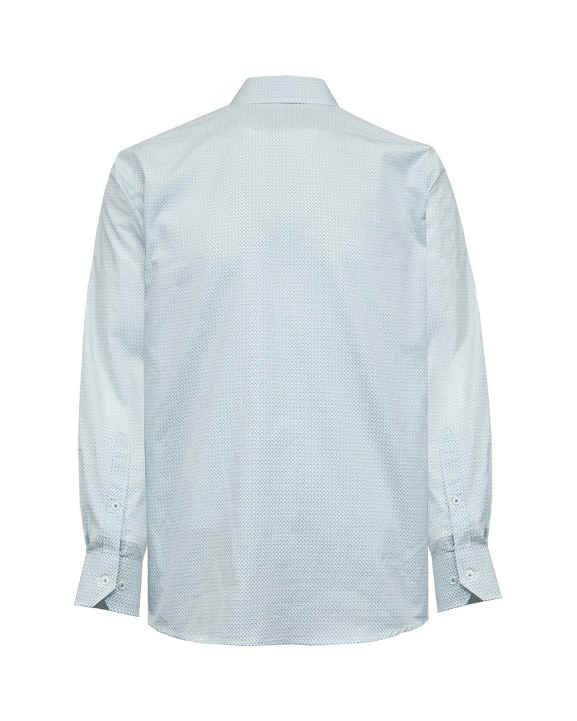 Manchester Camisa Casual Slim Fit Patrón de Lunares Azules sobre Fondo Blanco 100% Algodón - Manchester