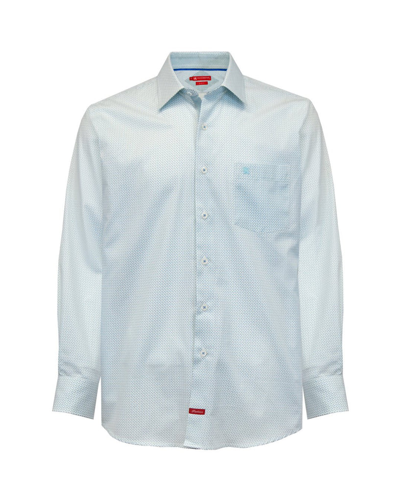 Manchester Camisa Casual Slim Fit Patrón de Lunares Azules sobre Fondo Blanco 100% Algodón - Manchester
