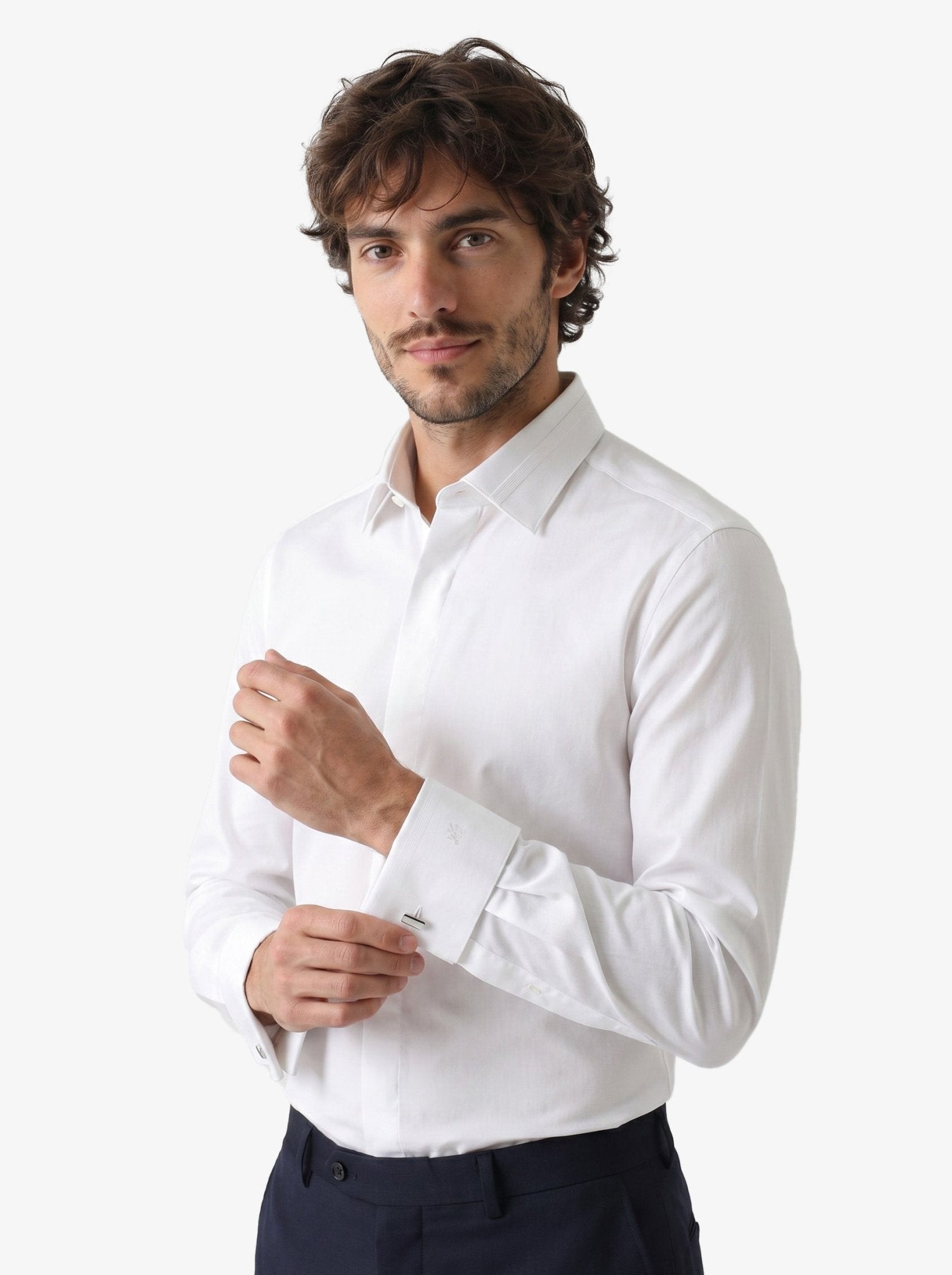 Manchester Camisa de Etiqueta en Algodón con Puño Doble color turquesa para hombre