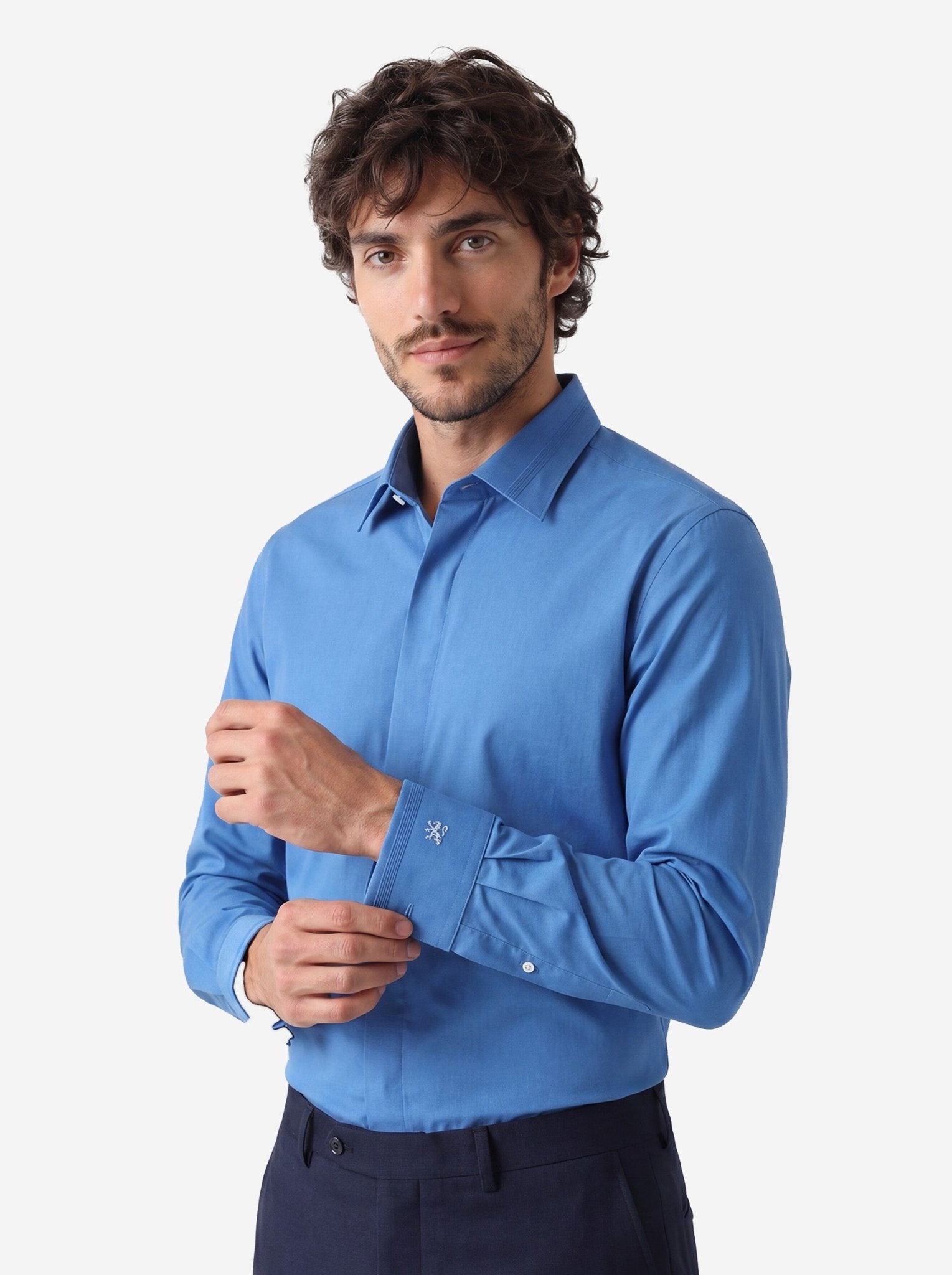Manchester Camisa de Etiqueta en Algodón con Puño Doble color turquesa para hombre